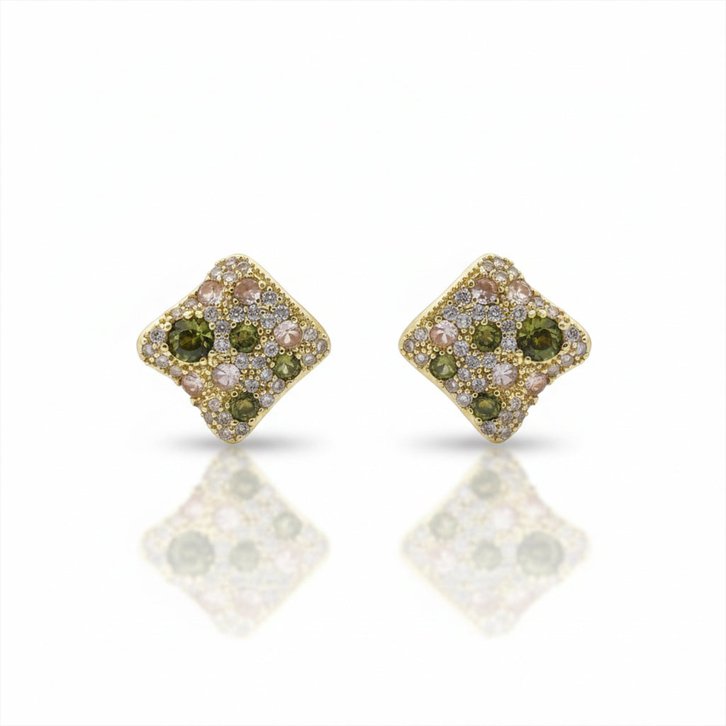 Multicolor Crystal Square Stud Earrings GWE -139