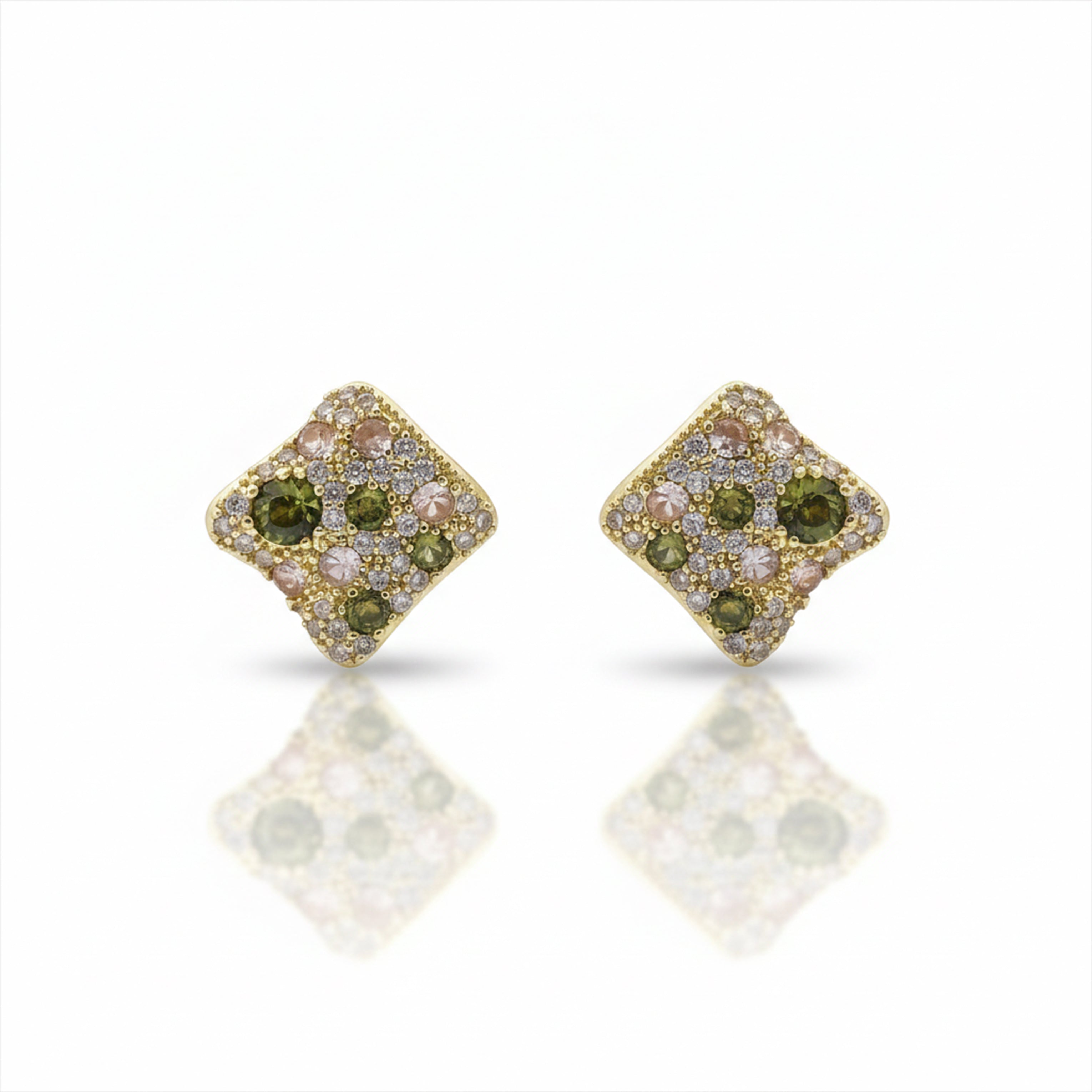 Multicolor Crystal Square Stud Earrings GWE -139