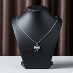 Silver Pearl Bow Heart Pendant Necklace GWN -52