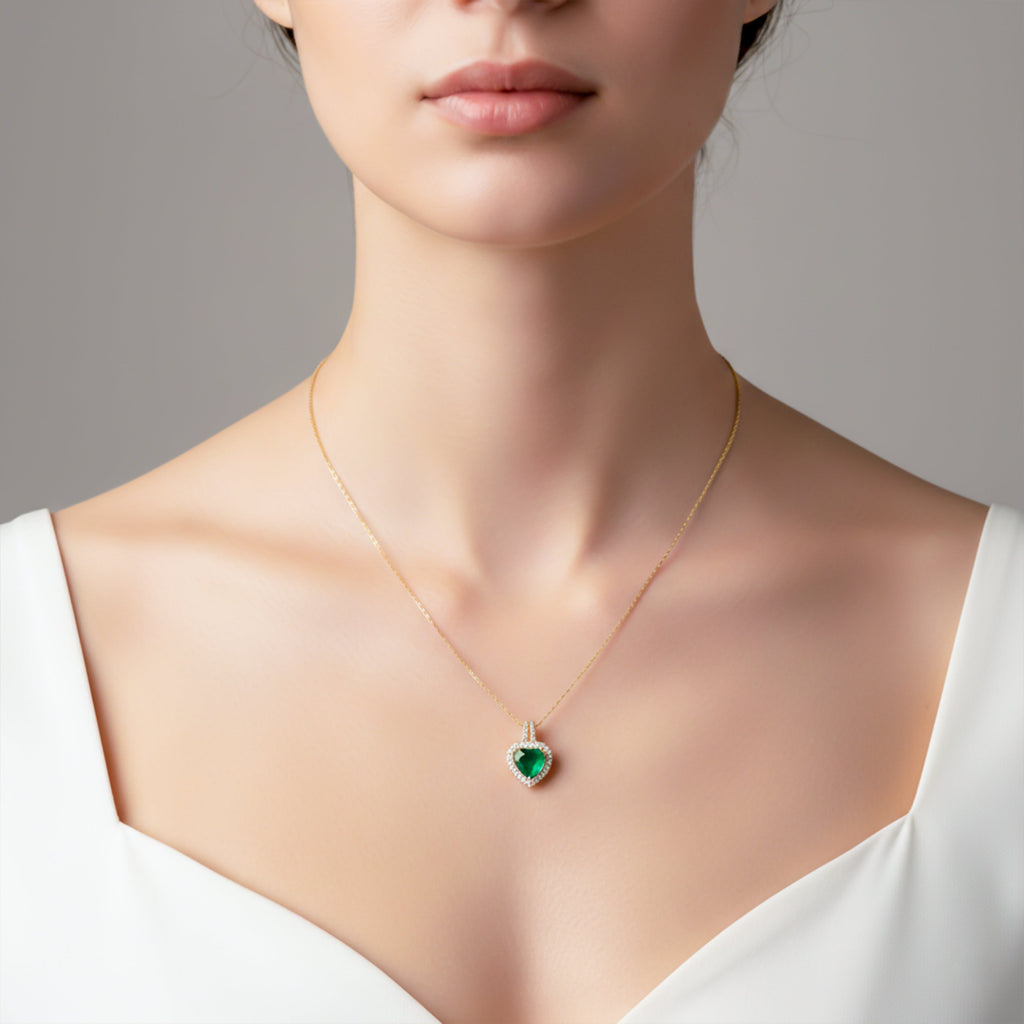 Emerald Heart Halo Pendant Necklace GWN -69