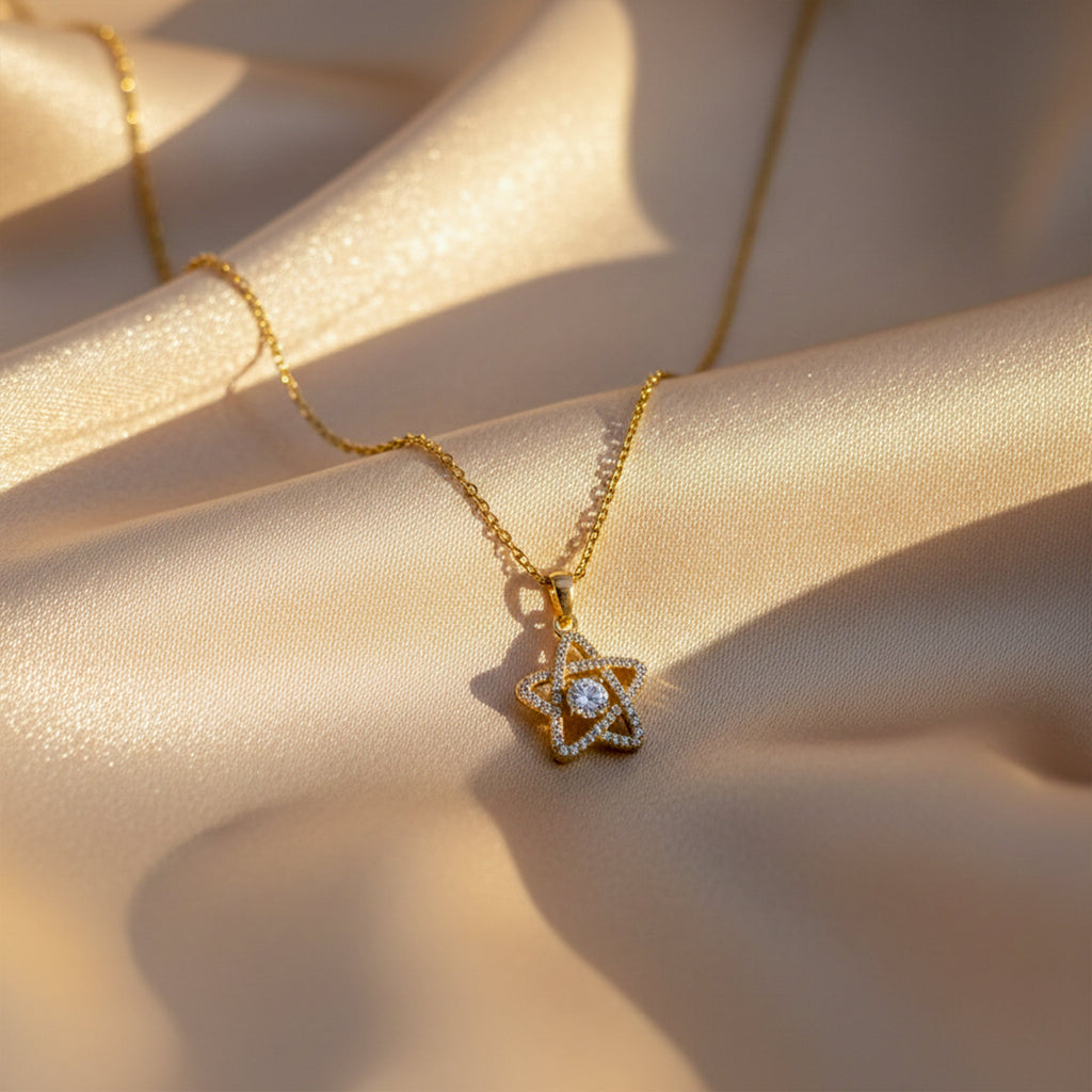 Crystal Star Charm Pendant Necklace GWN -115