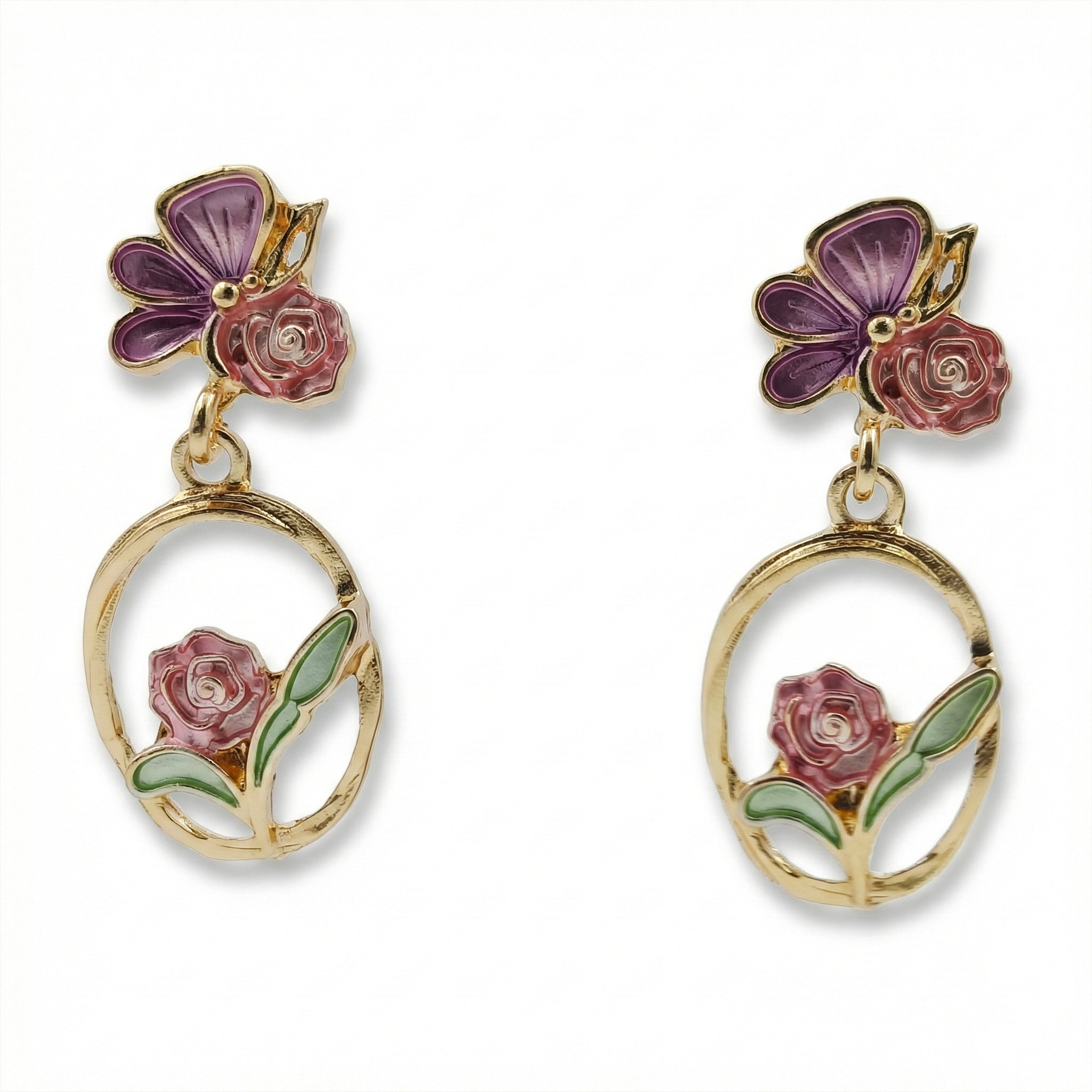 Butterfly & Rose Floral Drop Earrings GWE -177
