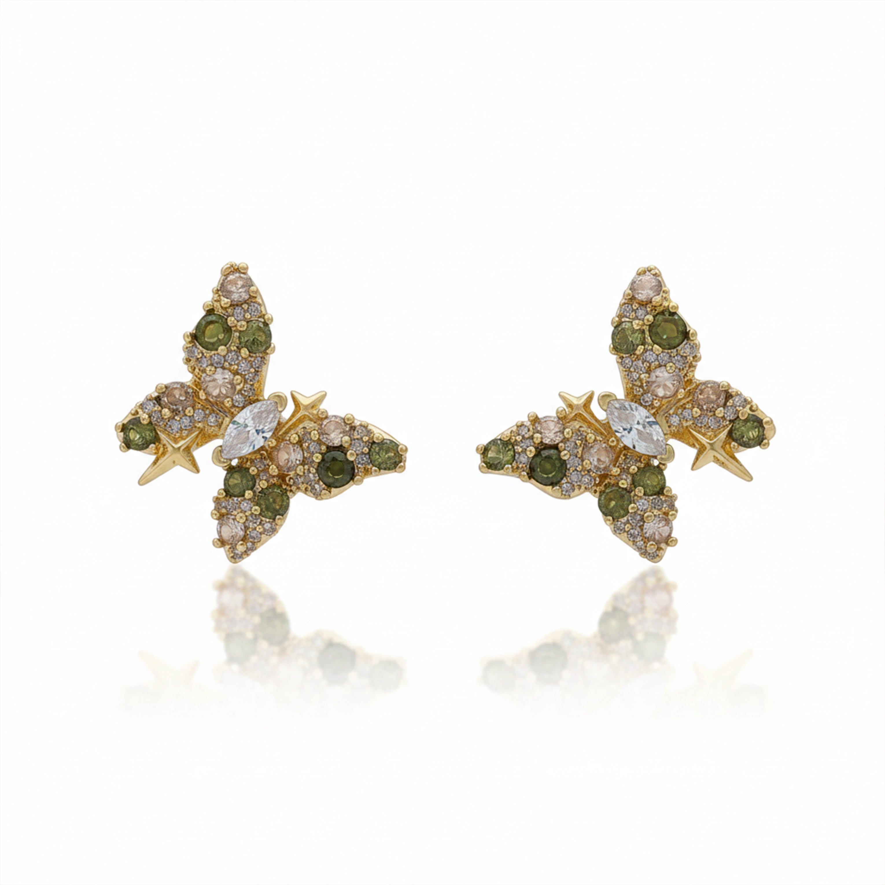 Multicolor Butterfly Crystal Stud Earrings GWE -146