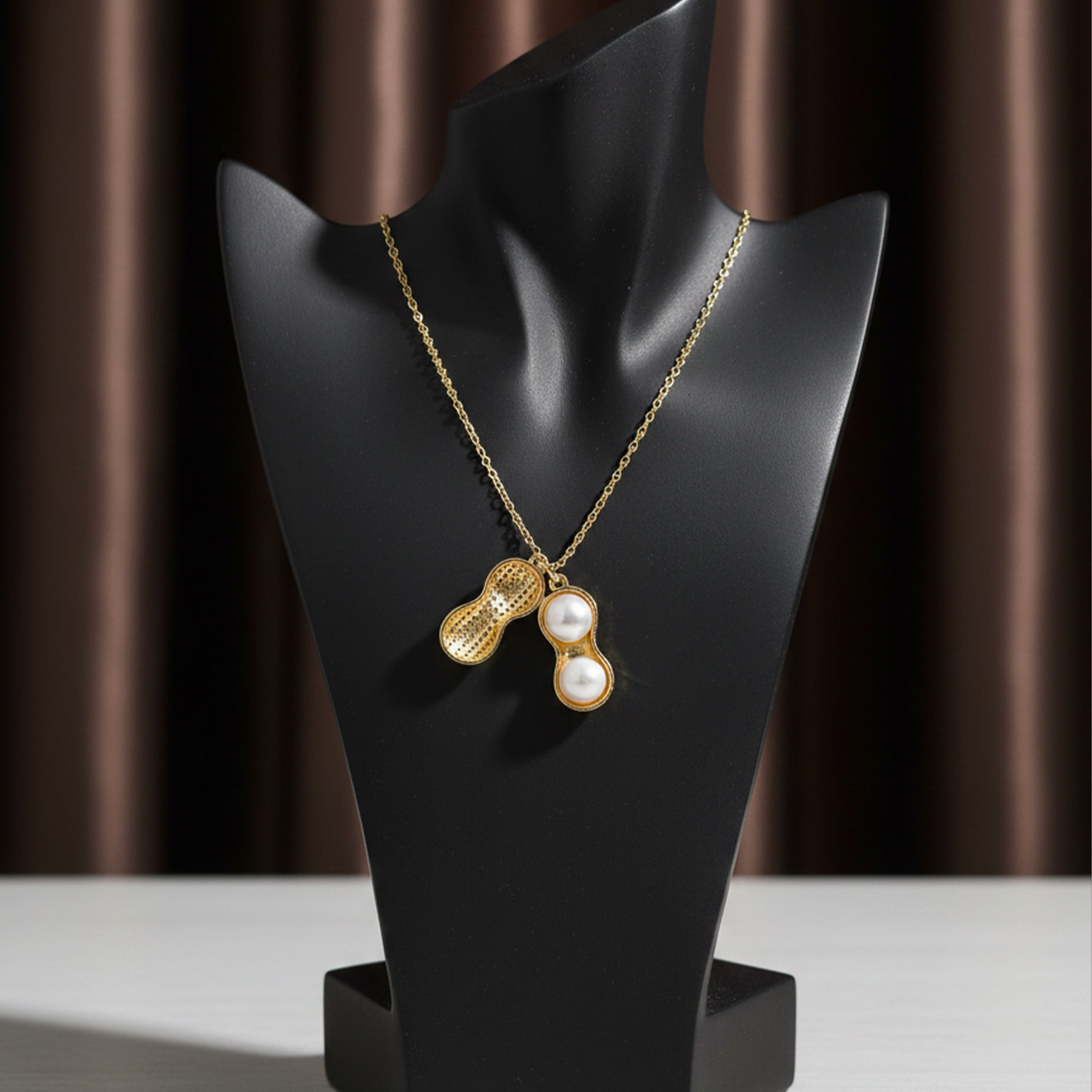 Golden Peanut Pearl Charm Necklace GWN -32