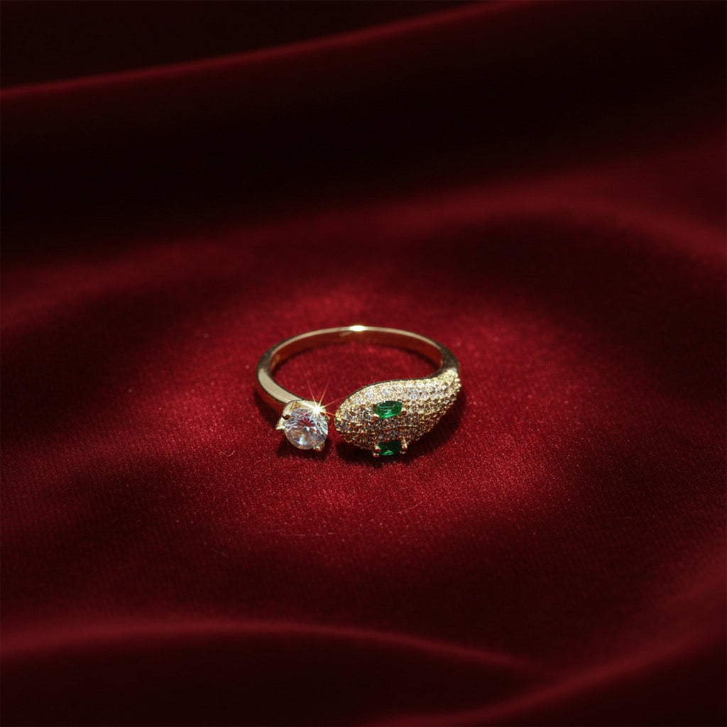 Golden Emerald Snake Open Ring GWR -79