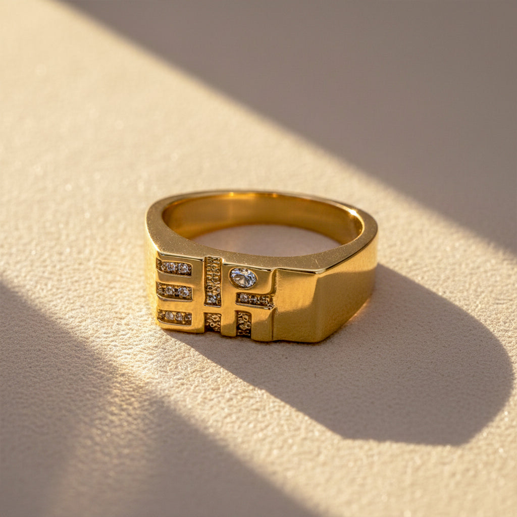Men’s Gold-Tone Geometric Studded Ring GMR -18