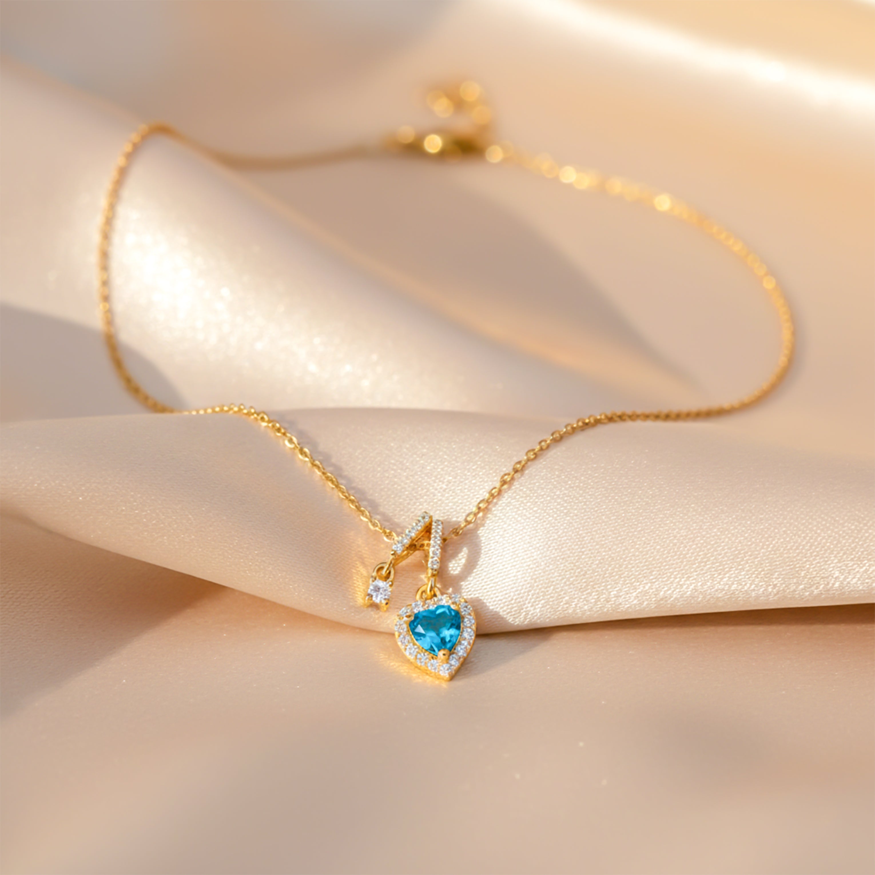 Blue Heart Drop Pendant Necklace GWN -110