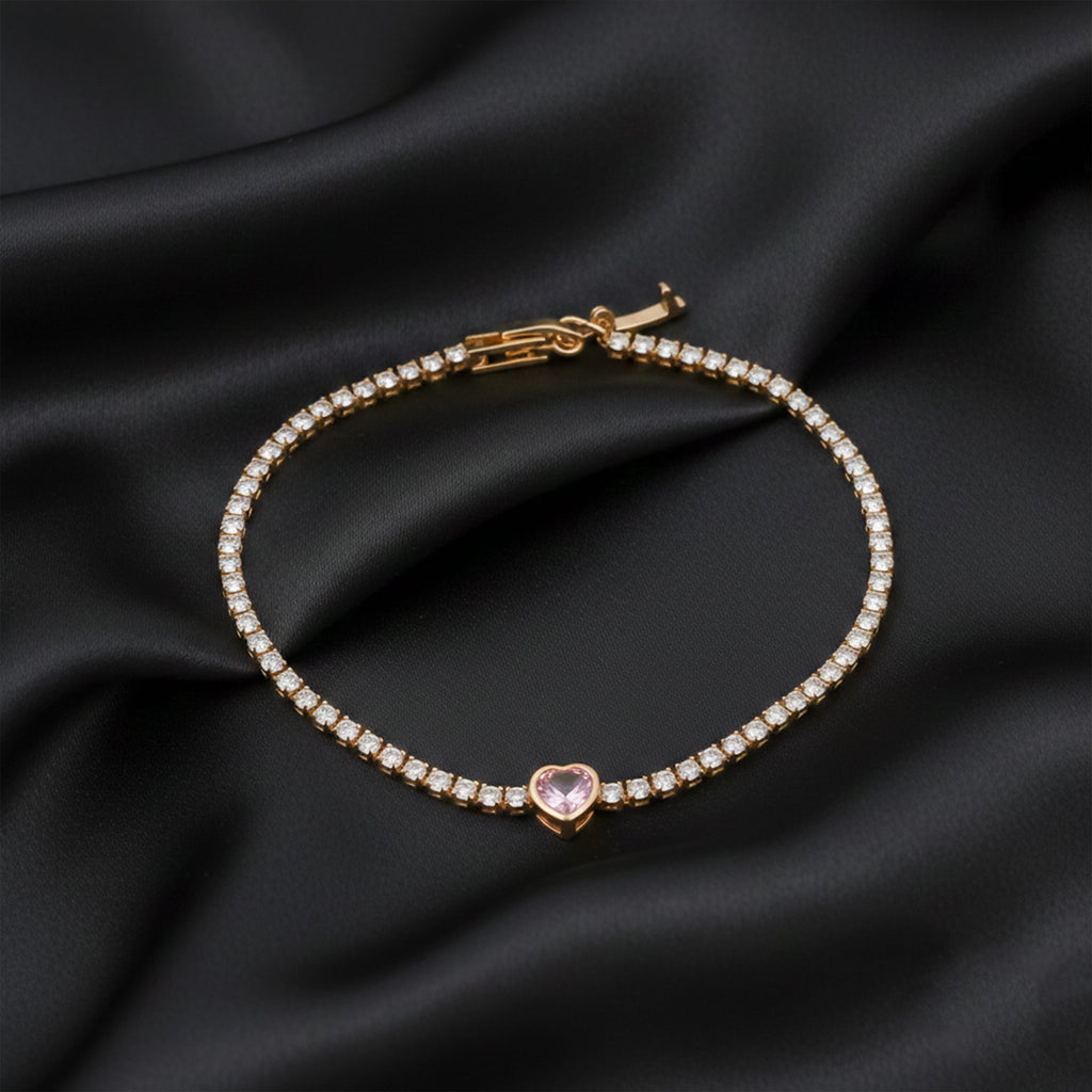 Pink Heart Tennis Bracelet GWB -98