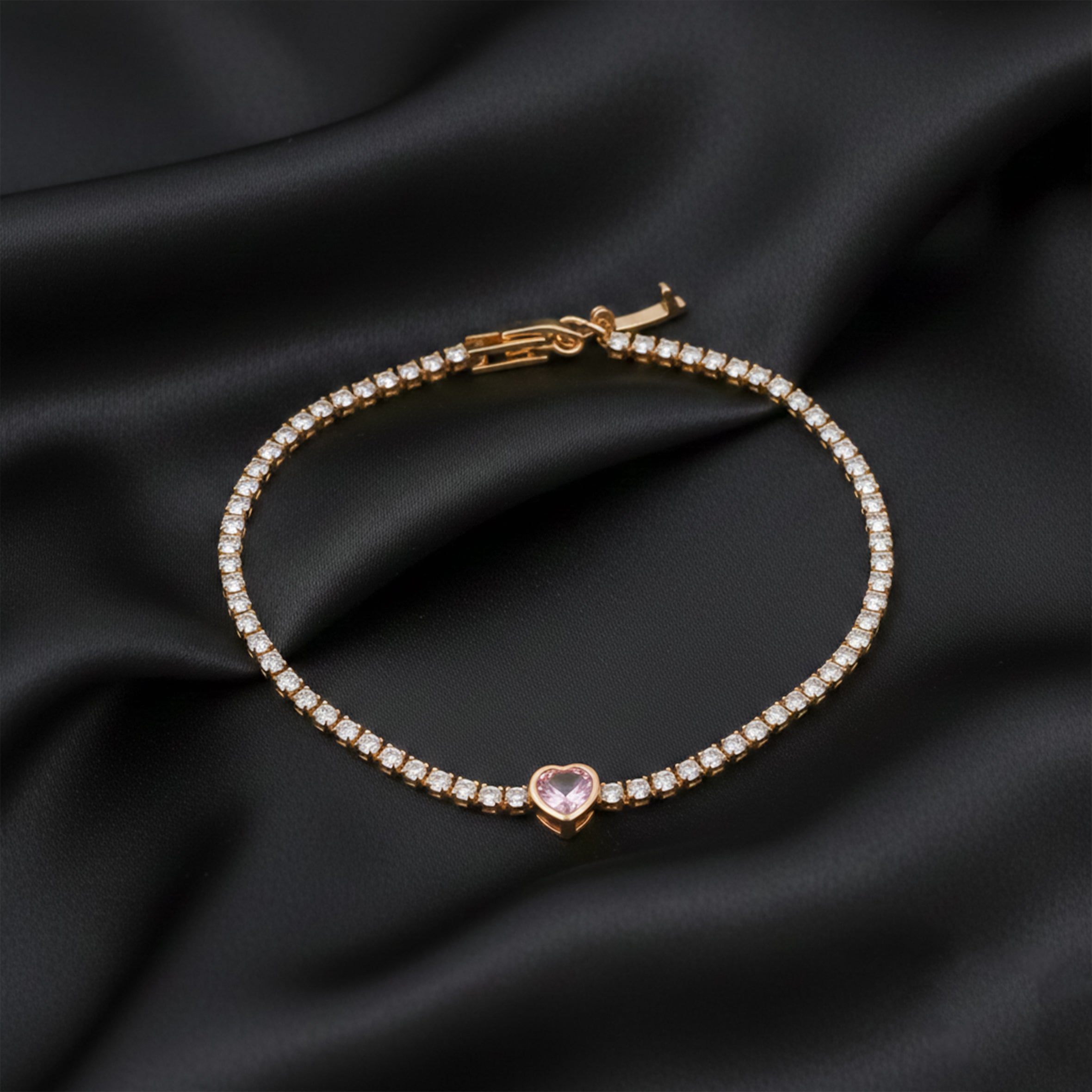 Pink Heart Tennis Bracelet GWB -98