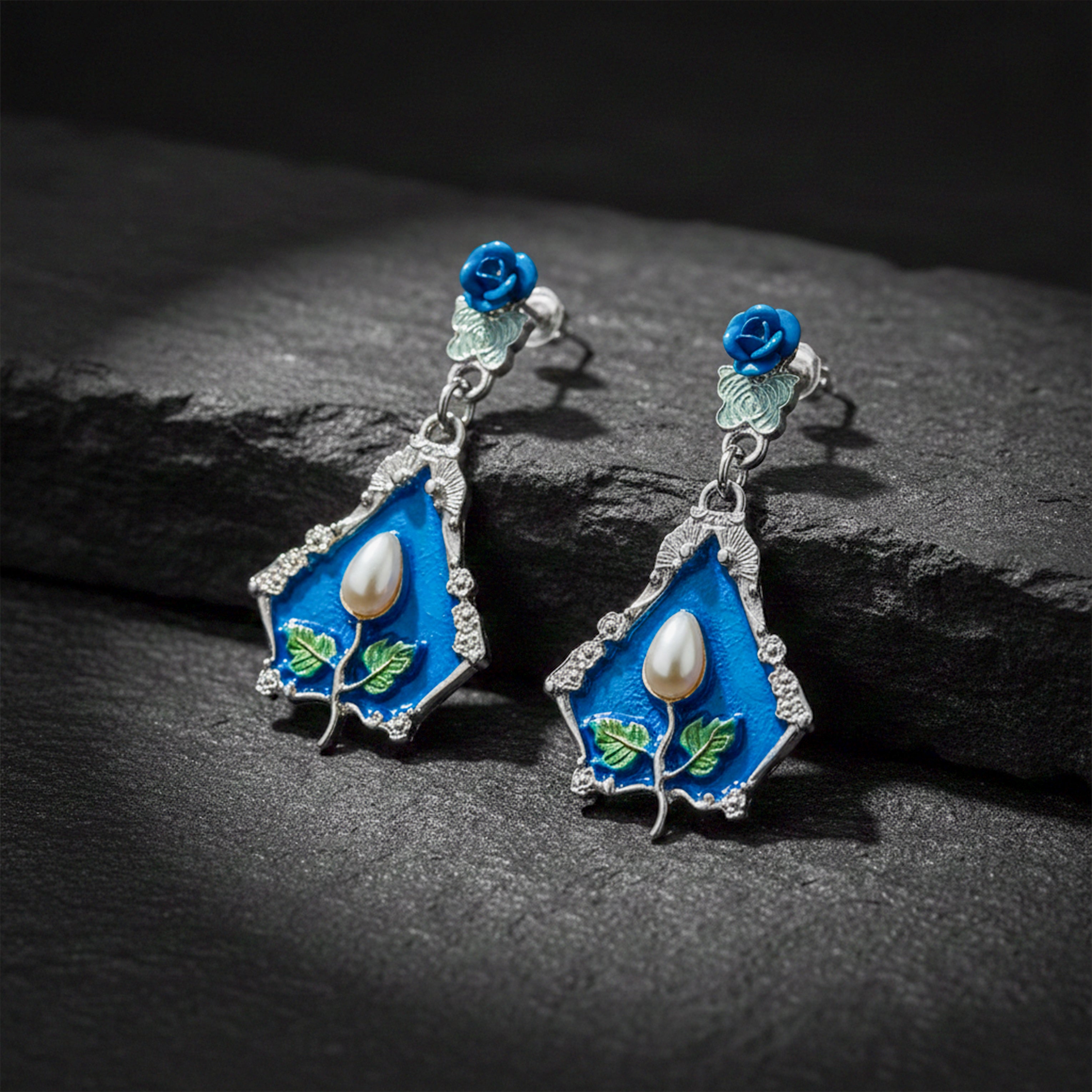 Royal Blue Floral Earrings GWE -234