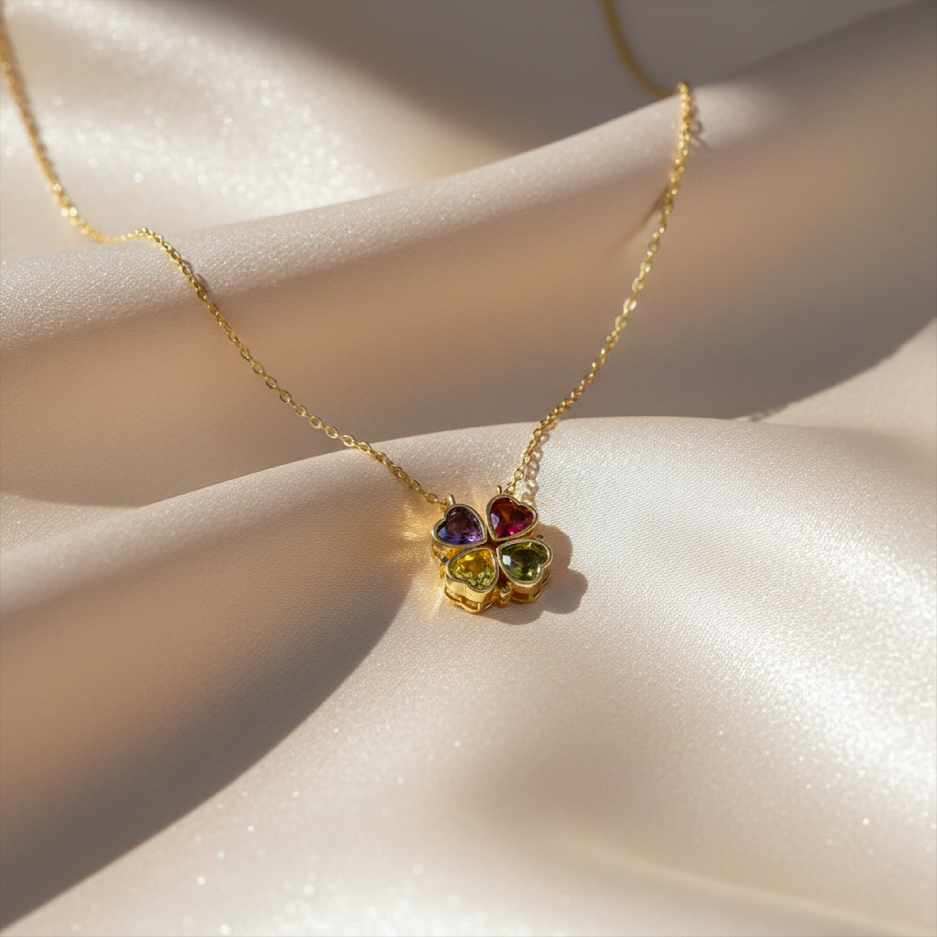 Multicolor Heart Clover Necklace GWN -78