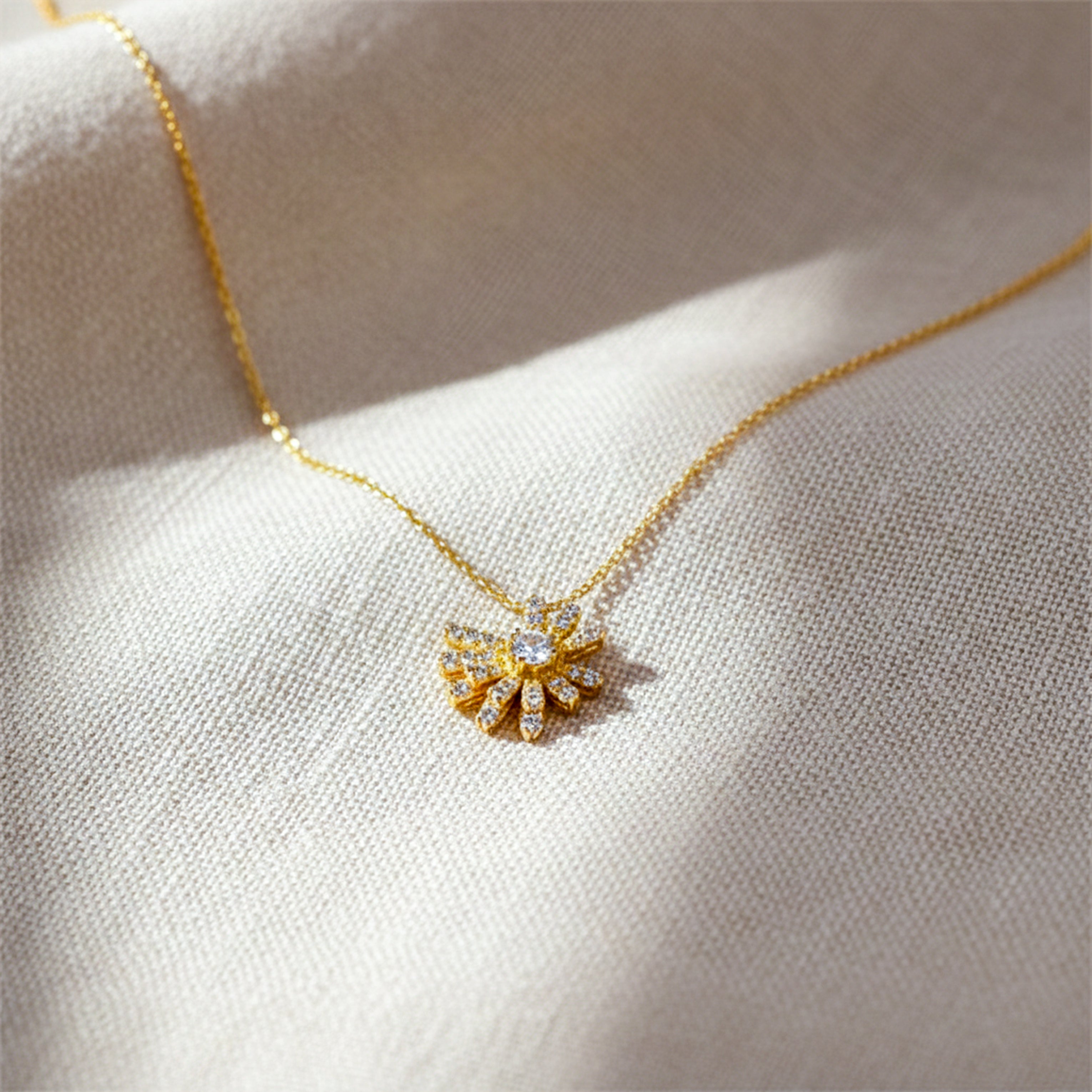 Gold Pavé Petal Sunburst Women Necklace GWN -149