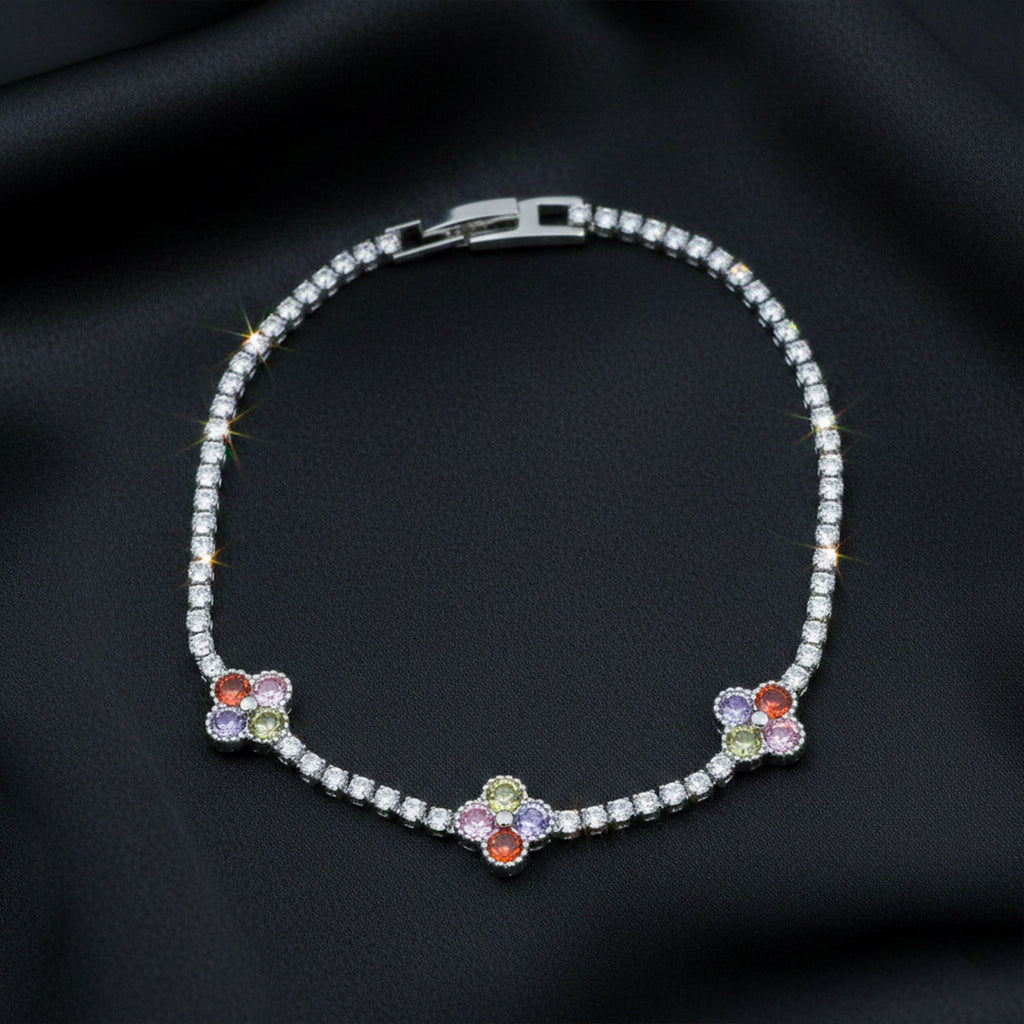 Multicolor Floral Accent Tennis Bracelet GWB -135