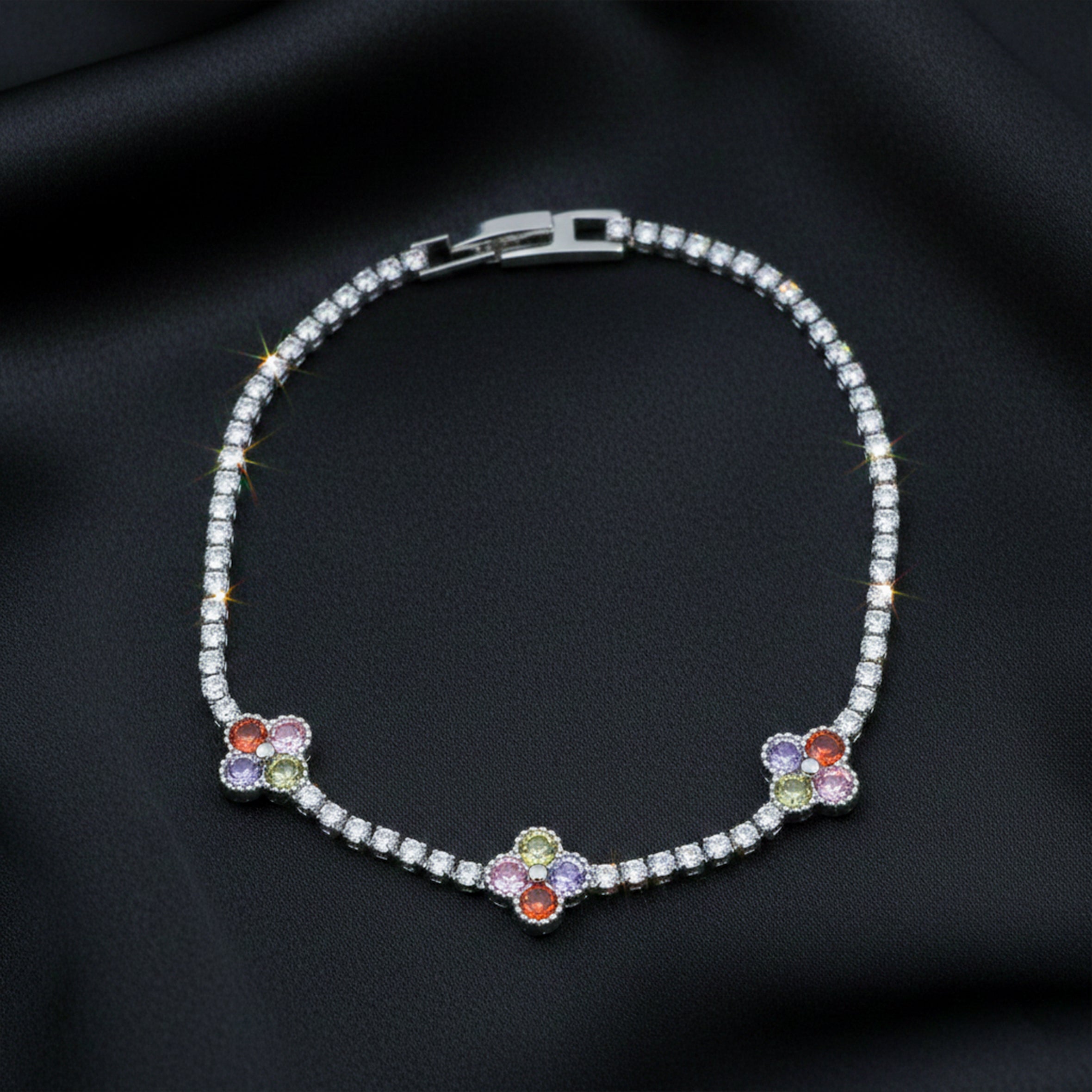 Multicolor Floral Accent Tennis Bracelet GWB -135