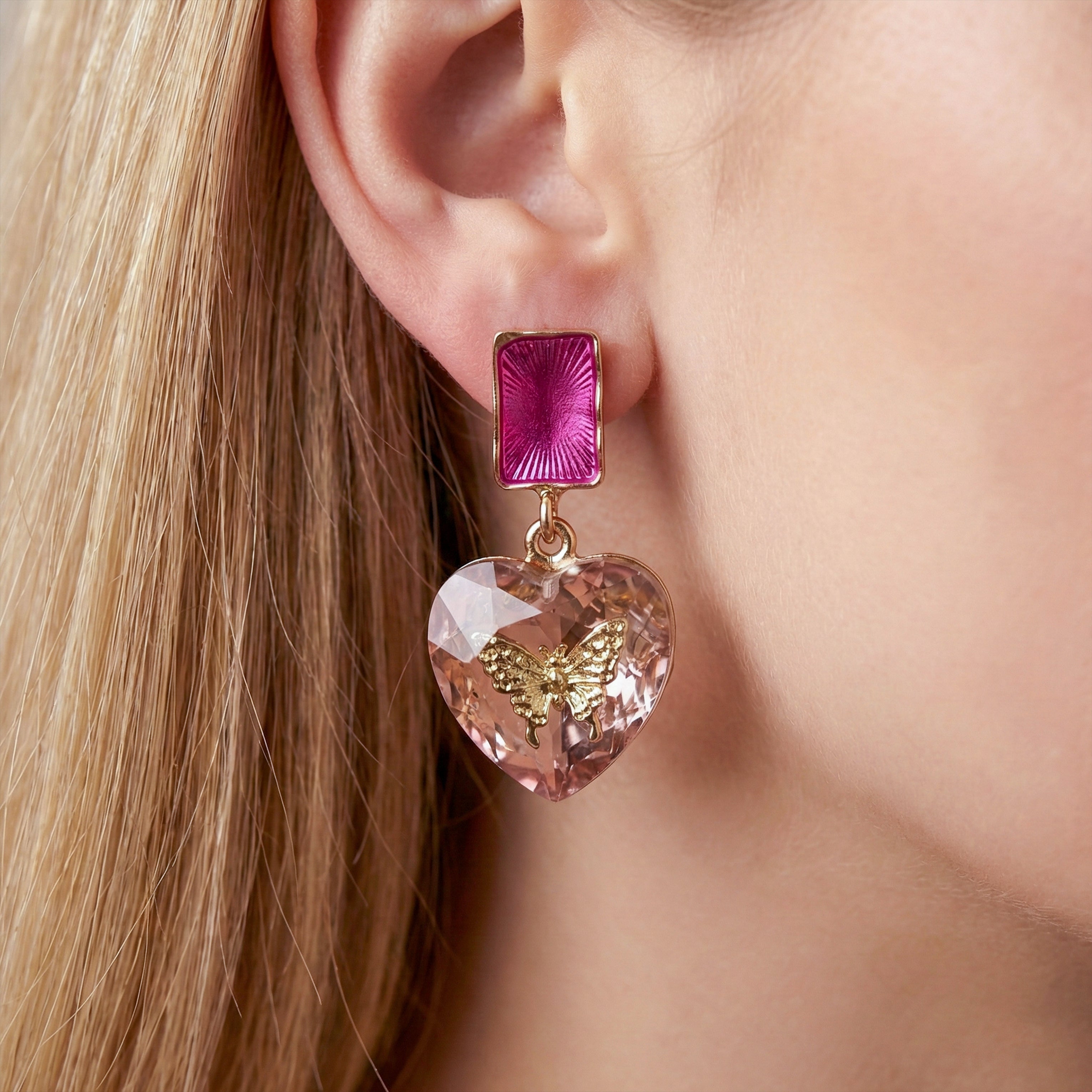 Purple & Heart, Butterfly Earrings GWE -216