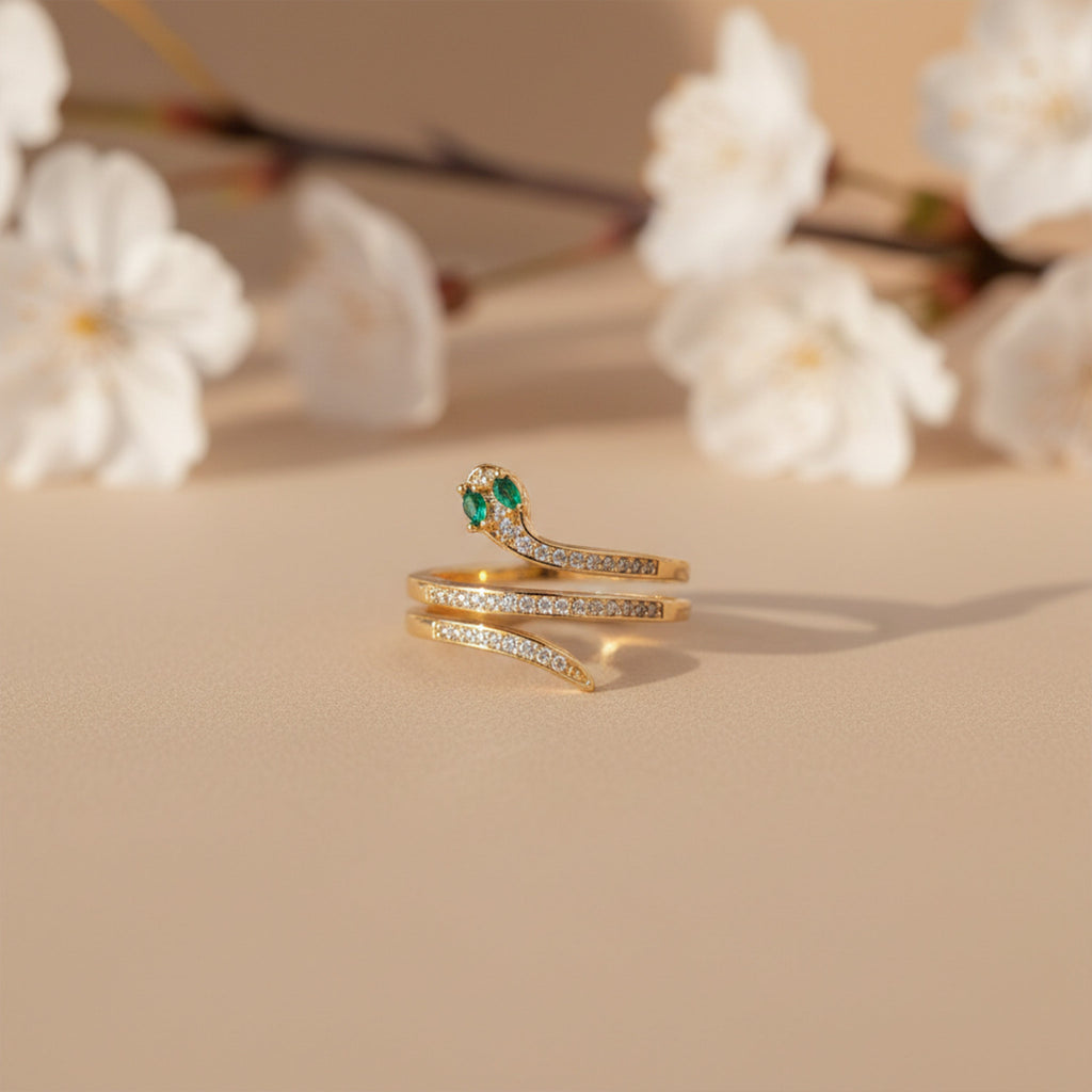 Gold Emerald Snake Ring GWR -59