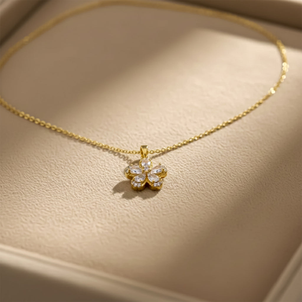 Dainty Gold Crystal Flower Women Necklace GWN -135
