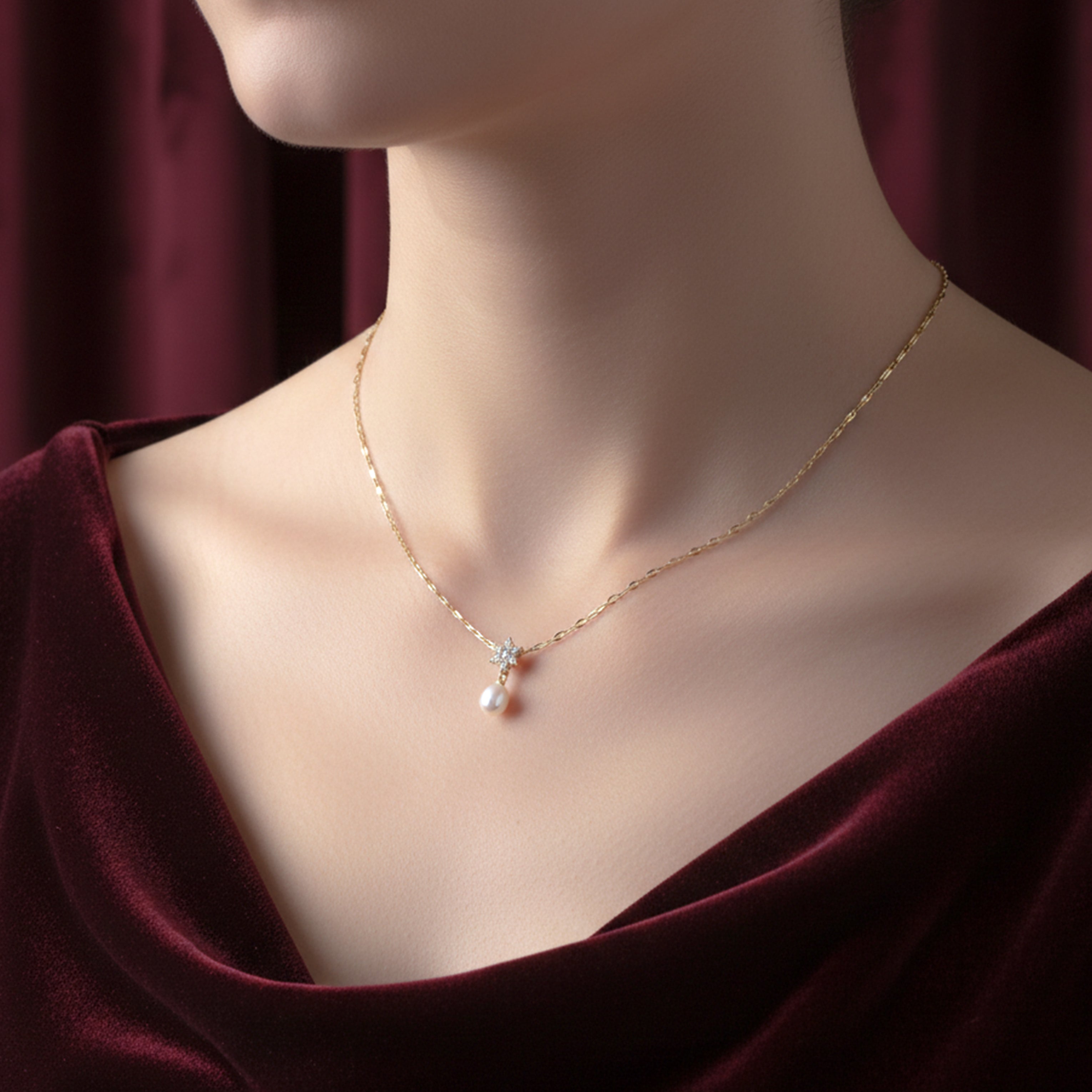 Golden Floral Pearl Drop Necklace GWN -37
