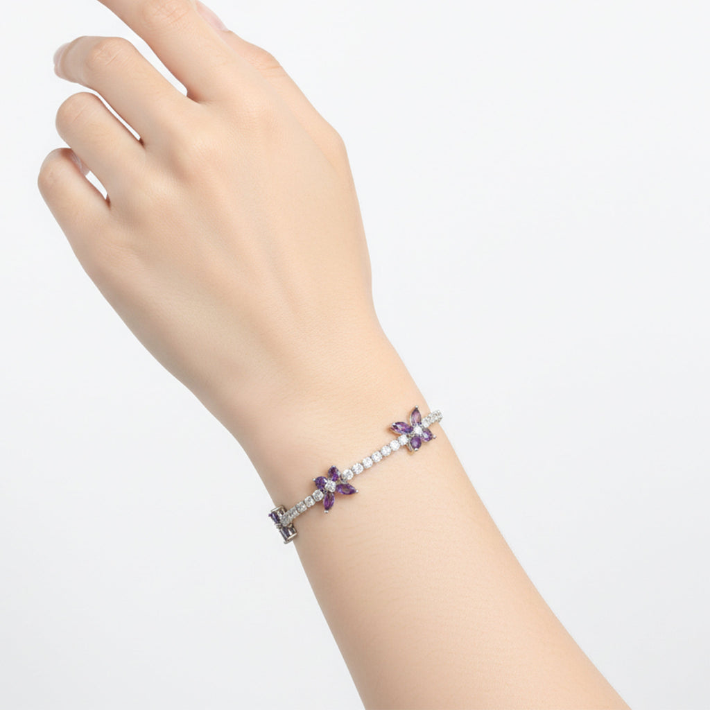 Purple Floral Accent Tennis Bracelet GWB -134