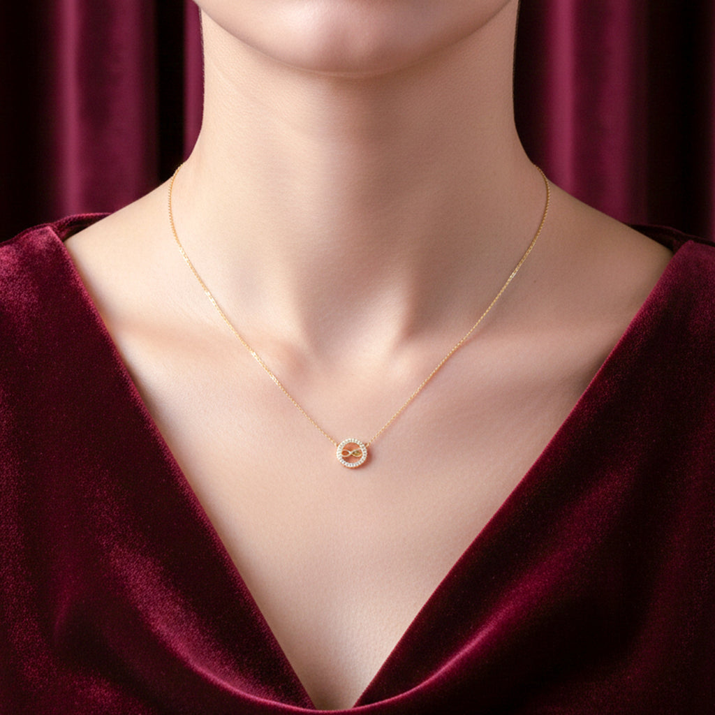 Golden Infinity Halo Charm Necklace GWN -50