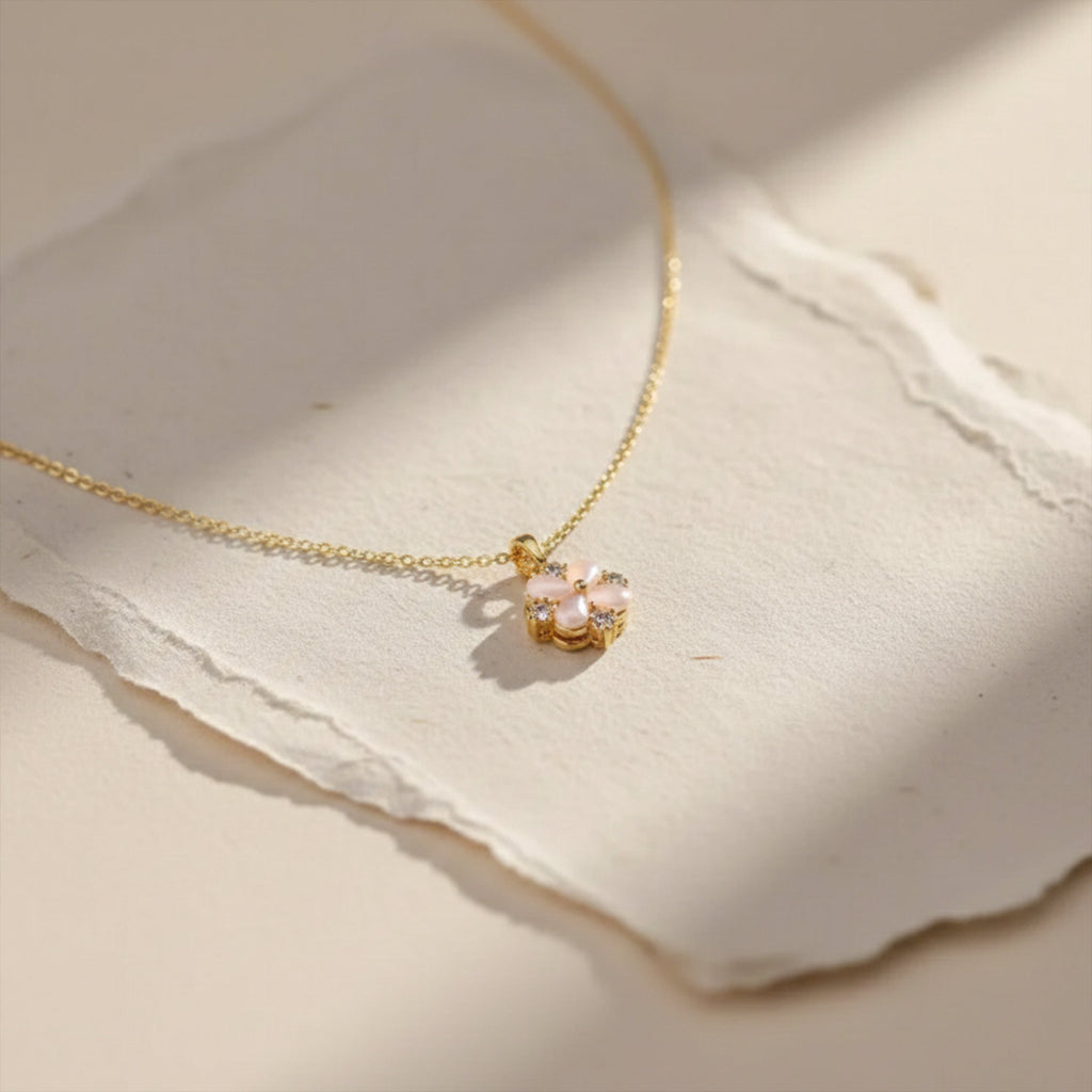 Dainty Pink Opal-Style Floral Women Neckless GWN -76