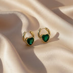 Emerald Heart Gold Hoop Earrings GWE -70