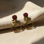 Rose Floral Hoop Drop Earrings GWE -175