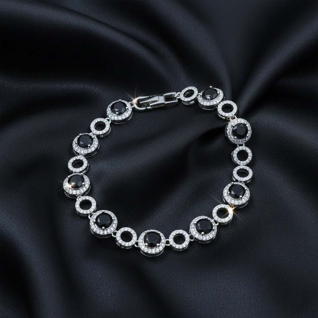 Silver Black Circle Bracelet GWB -139