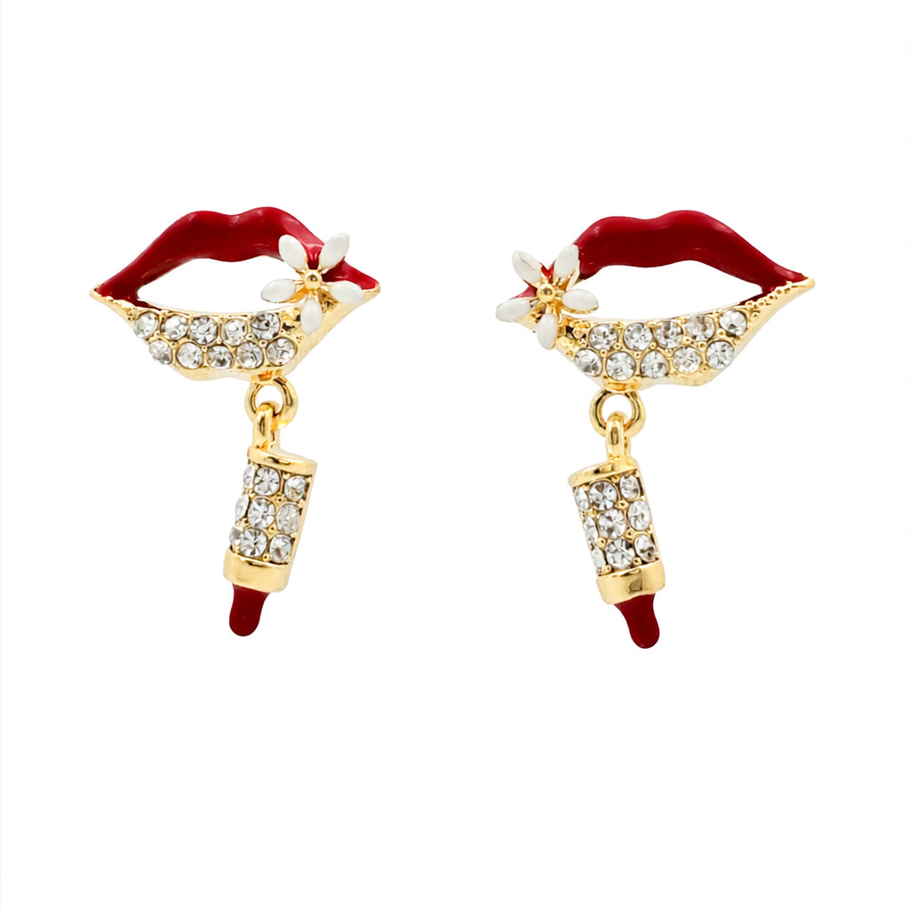 Red Lips Crystal Drop Earrings GWE -98