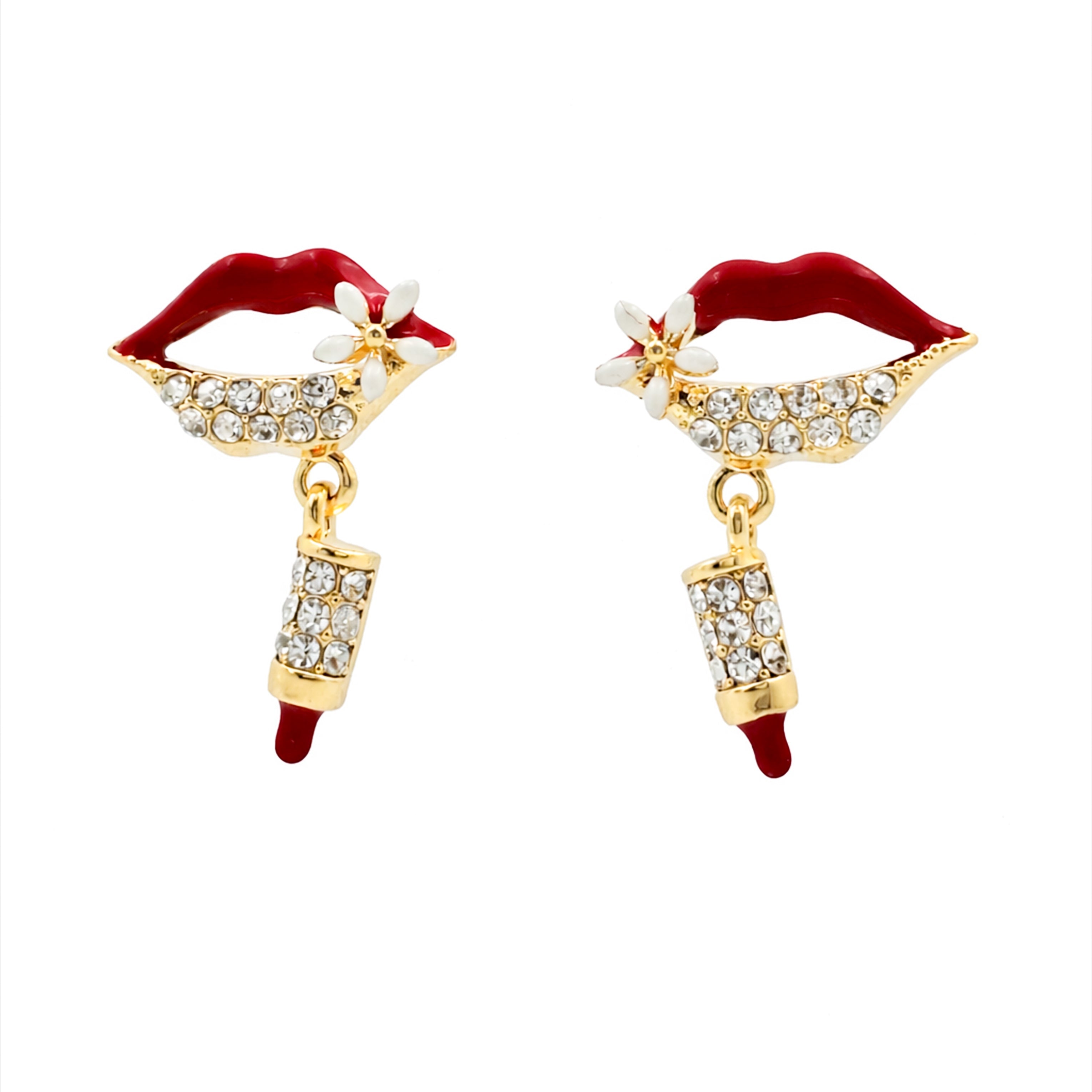 Red Lips Crystal Drop Earrings GWE -98