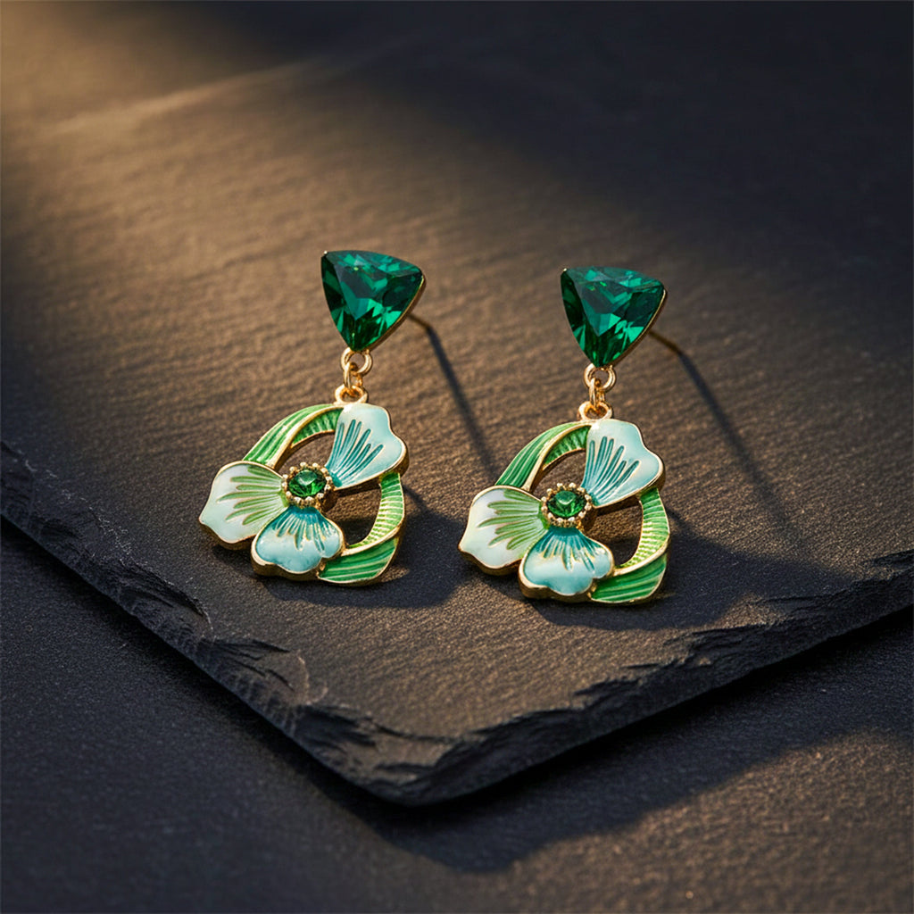 Emerald Floral Drop Earrings GWE -229