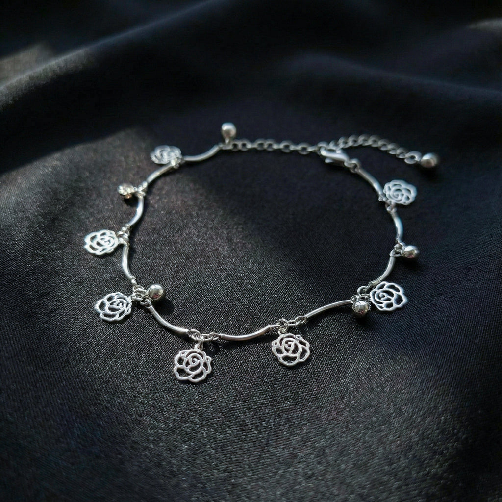 Silver Rose Charm Anklet GWA -42