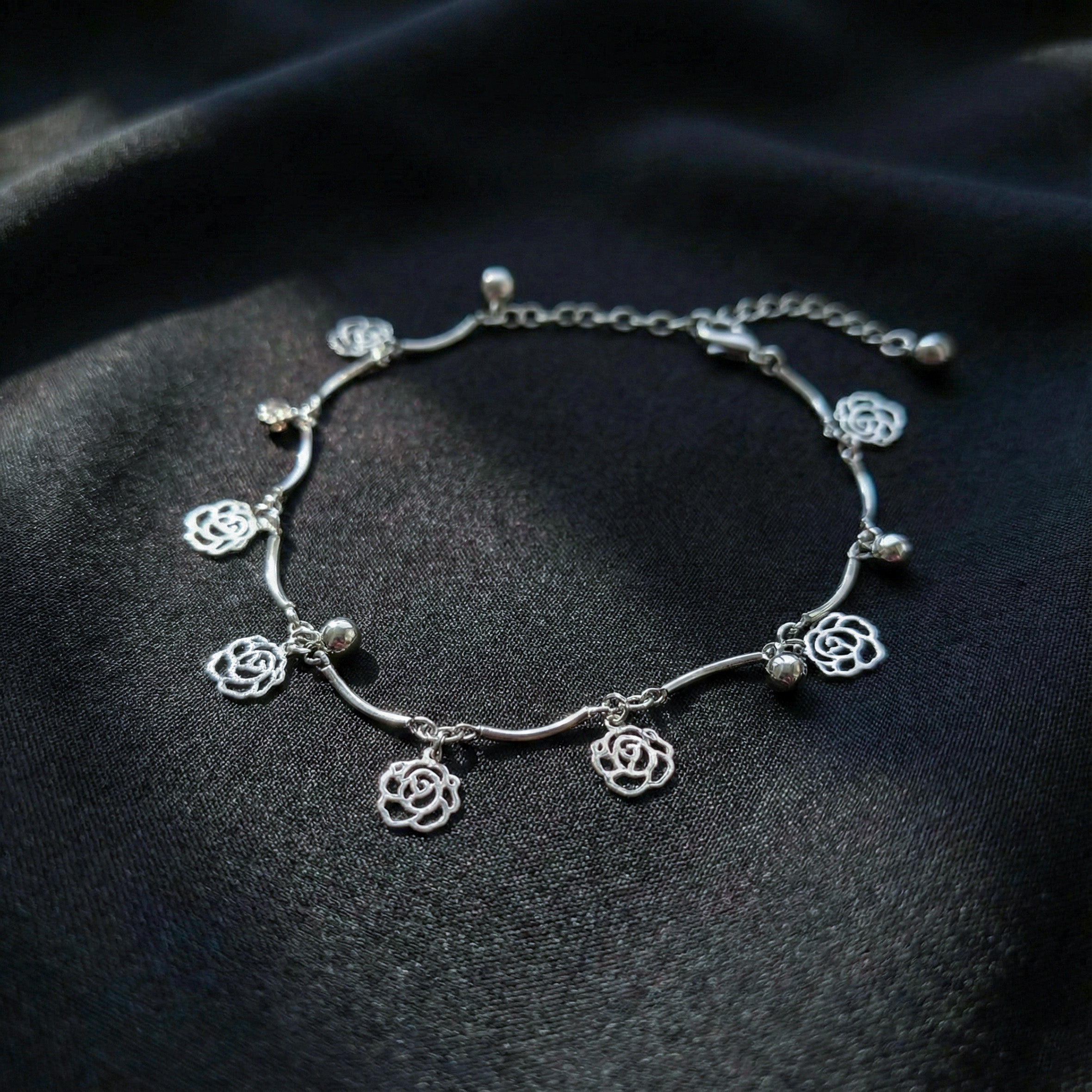 Silver Rose Charm Anklet GWA -42