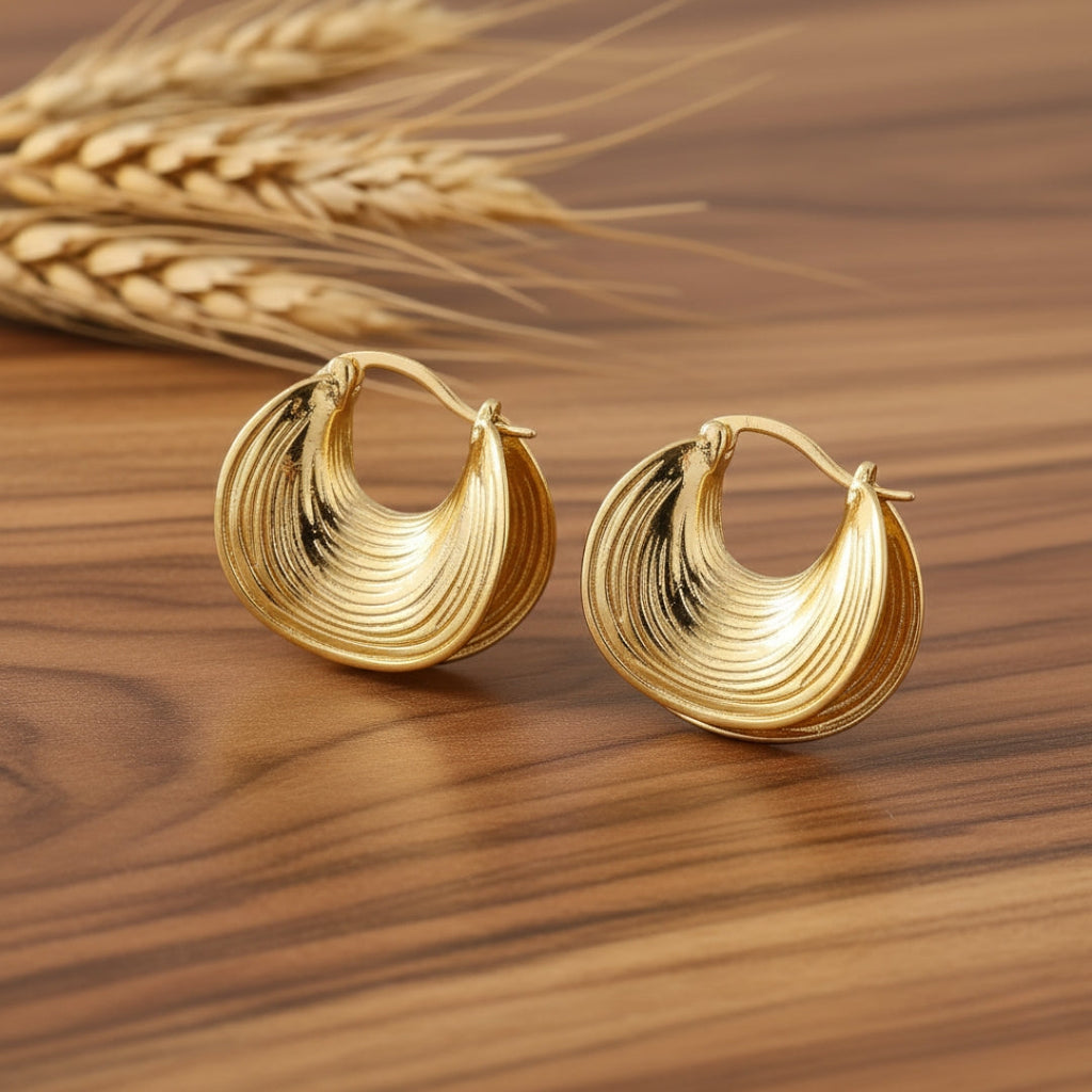 Waves  Gold Hoops Women Earring GWE -4