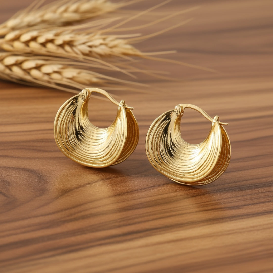 Waves  Gold Hoops Women Earring GWE -4