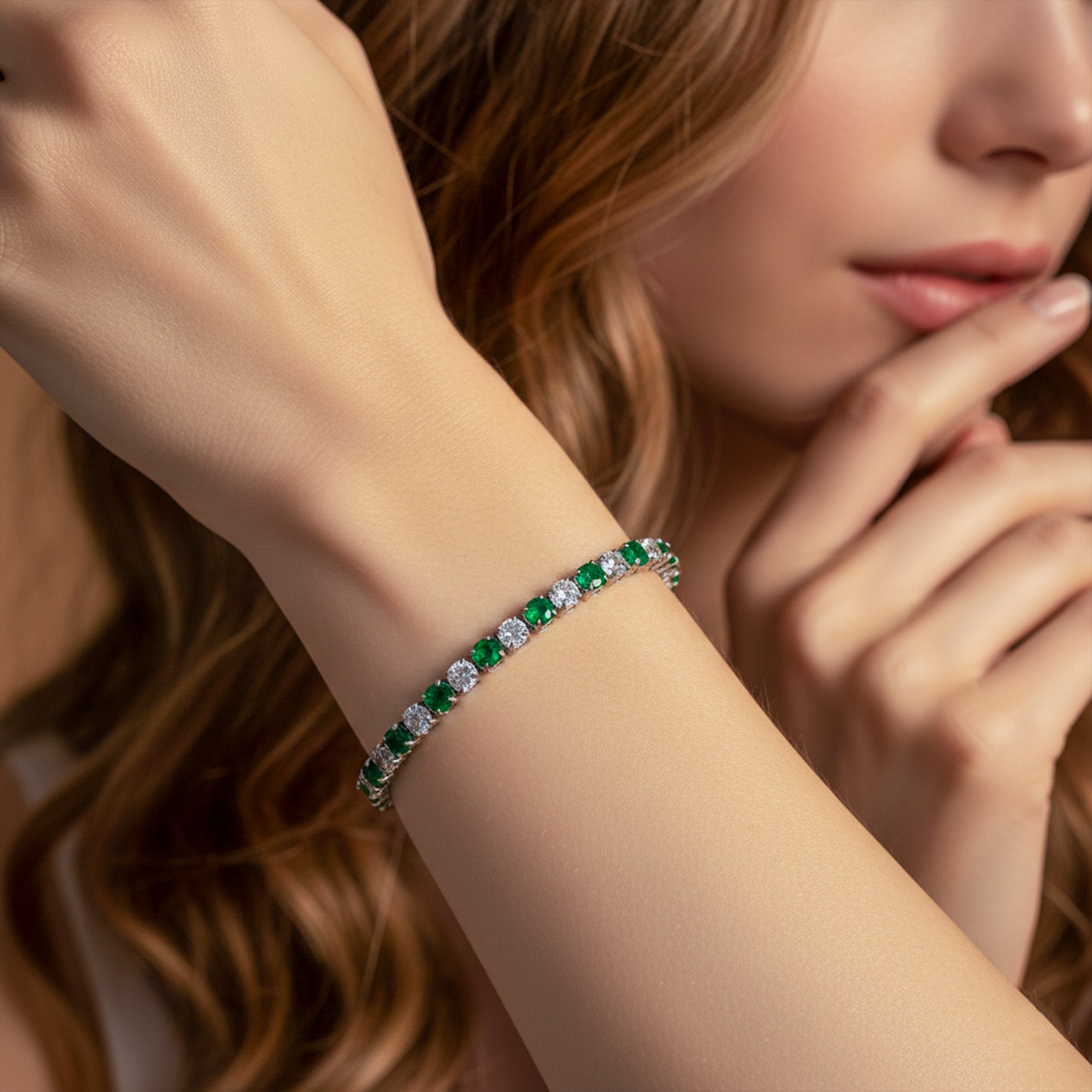Emerald & Diamond Alternating Tennis Bracelet GWB -61