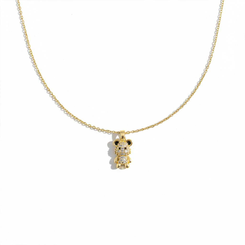 Golden Teddy Bear Pendant Necklace with Crystal Detailing GWN -80