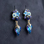Blue Floral Heart Drop Earrings GWE -173