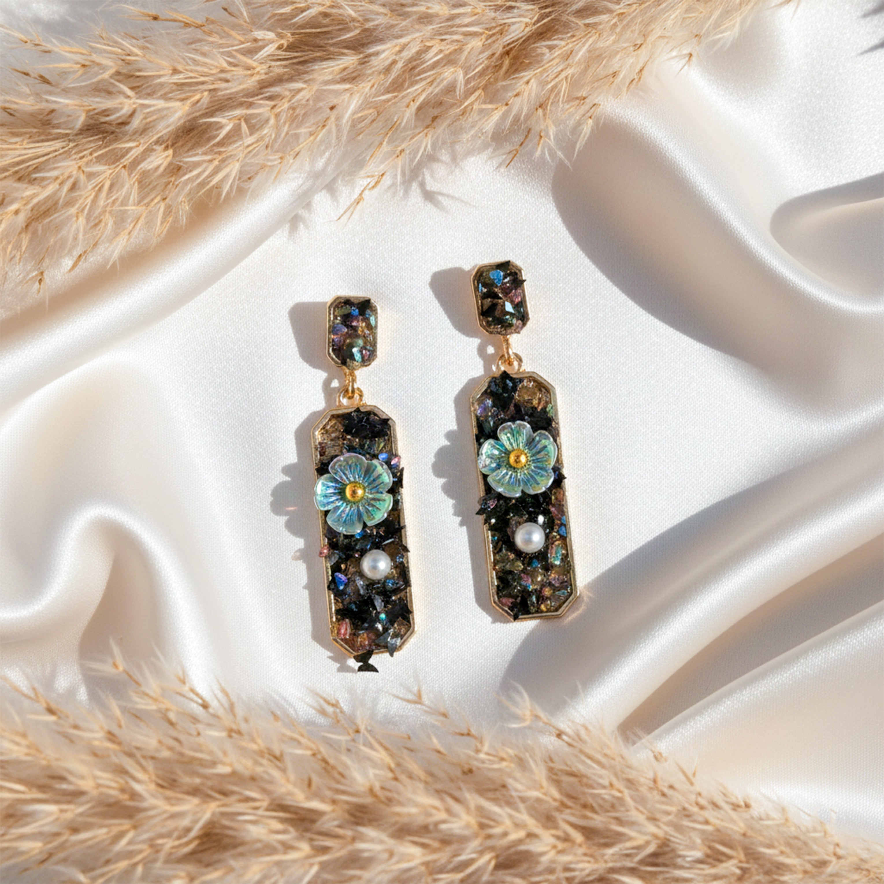 Iris Bloom Pearl Drop Earrings GWE -243