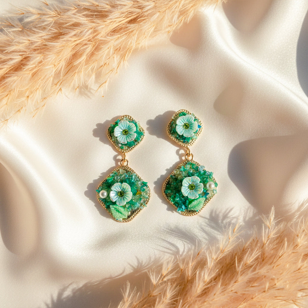 Emerald Bloom Dual Drop Earrings GWE -240