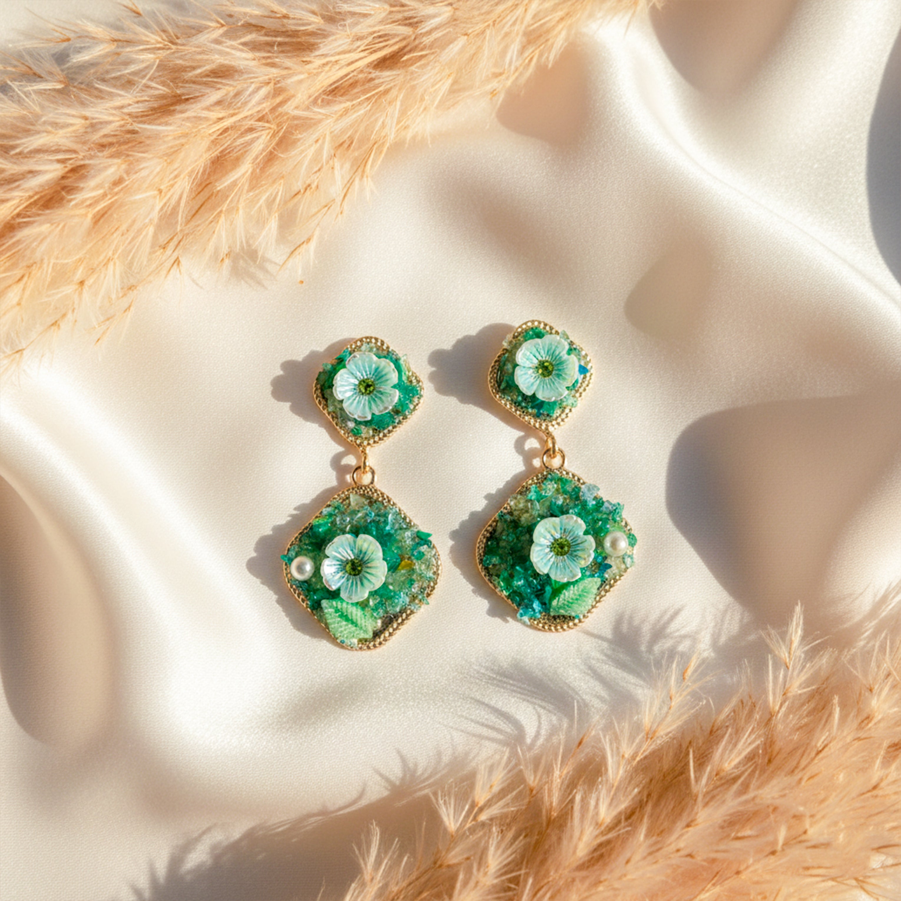 Emerald Bloom Dual Drop Earrings GWE -240