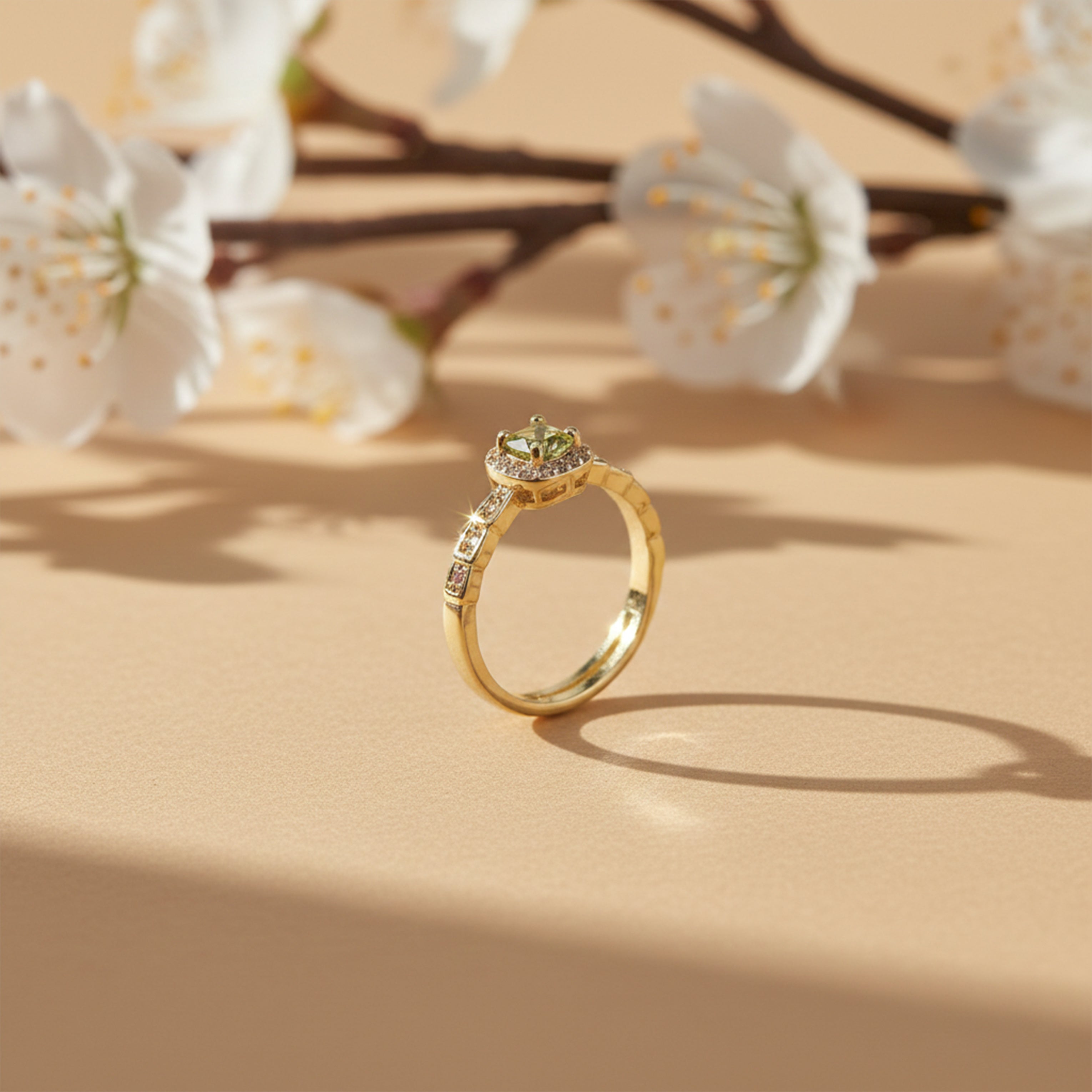 Golden Olive Halo Ring GWR -45