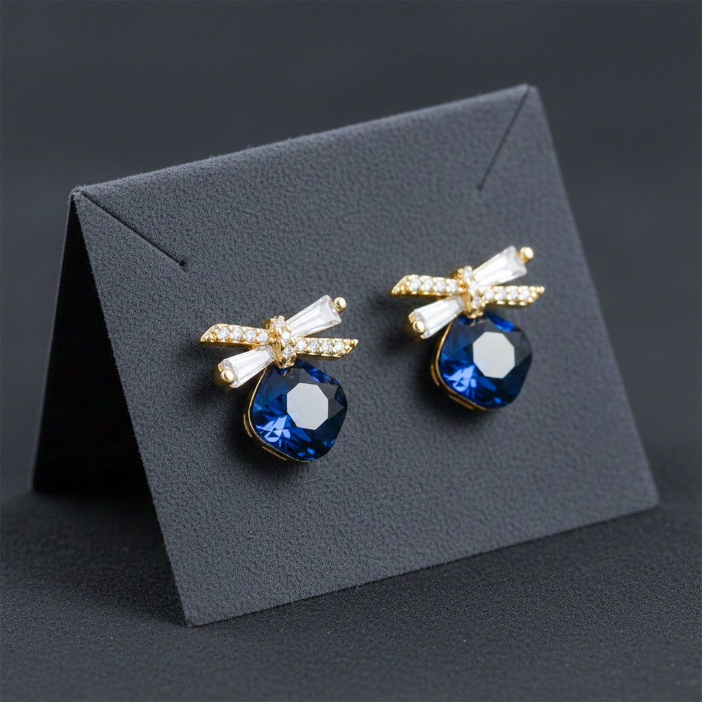Royal Blue Crystal Bow Stud Earrings GWE -153