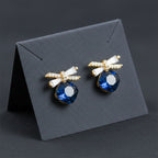 Royal Blue Crystal Bow Stud Earrings GWE -153