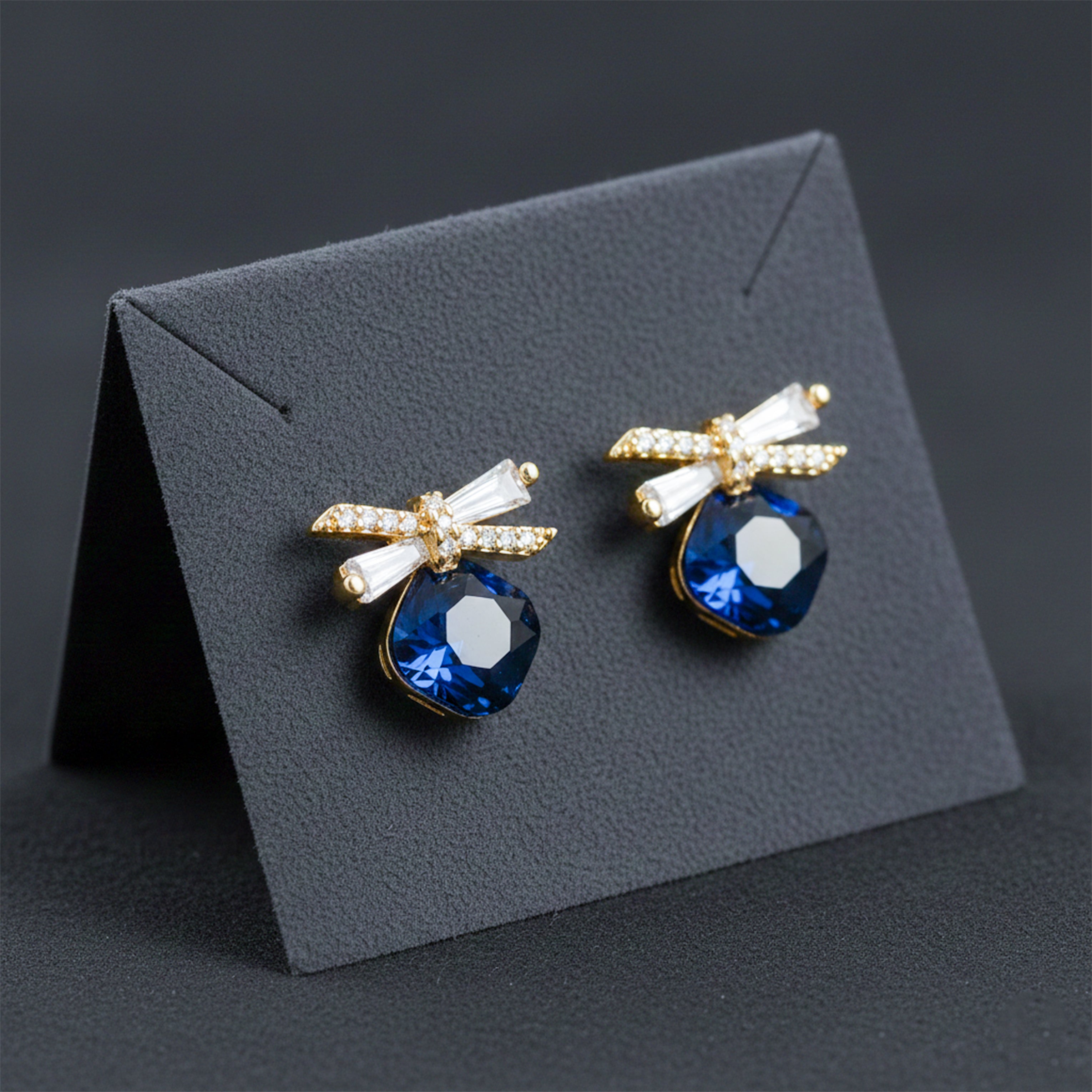 Royal Blue Crystal Bow Stud Earrings GWE -153