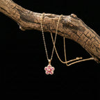 Pink Blossom Crystal Pendant Women Necklace GWN -123