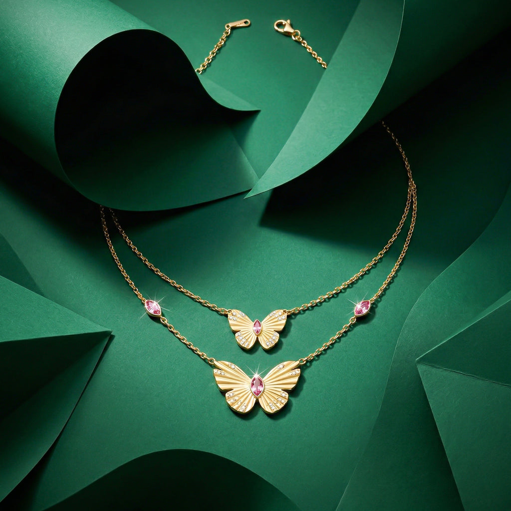 Double-Layered Golden Butterfly Women Neckless GWN -113