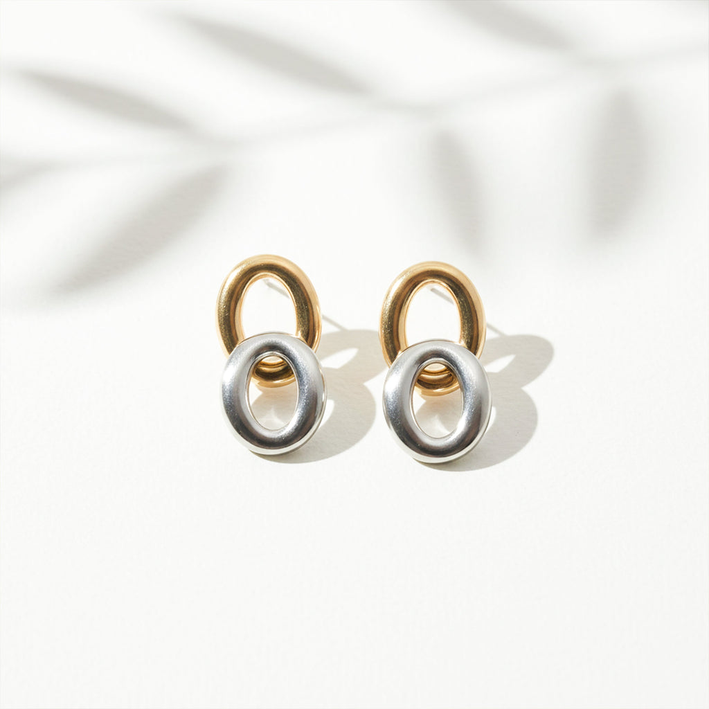 Dual Orbit Two-Tone Link Stud Earrings GWE -55