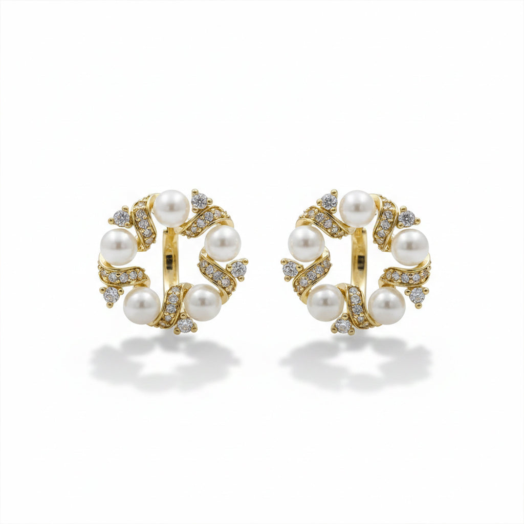 Pearl & Crystal Circle Stud Earrings GWE -165