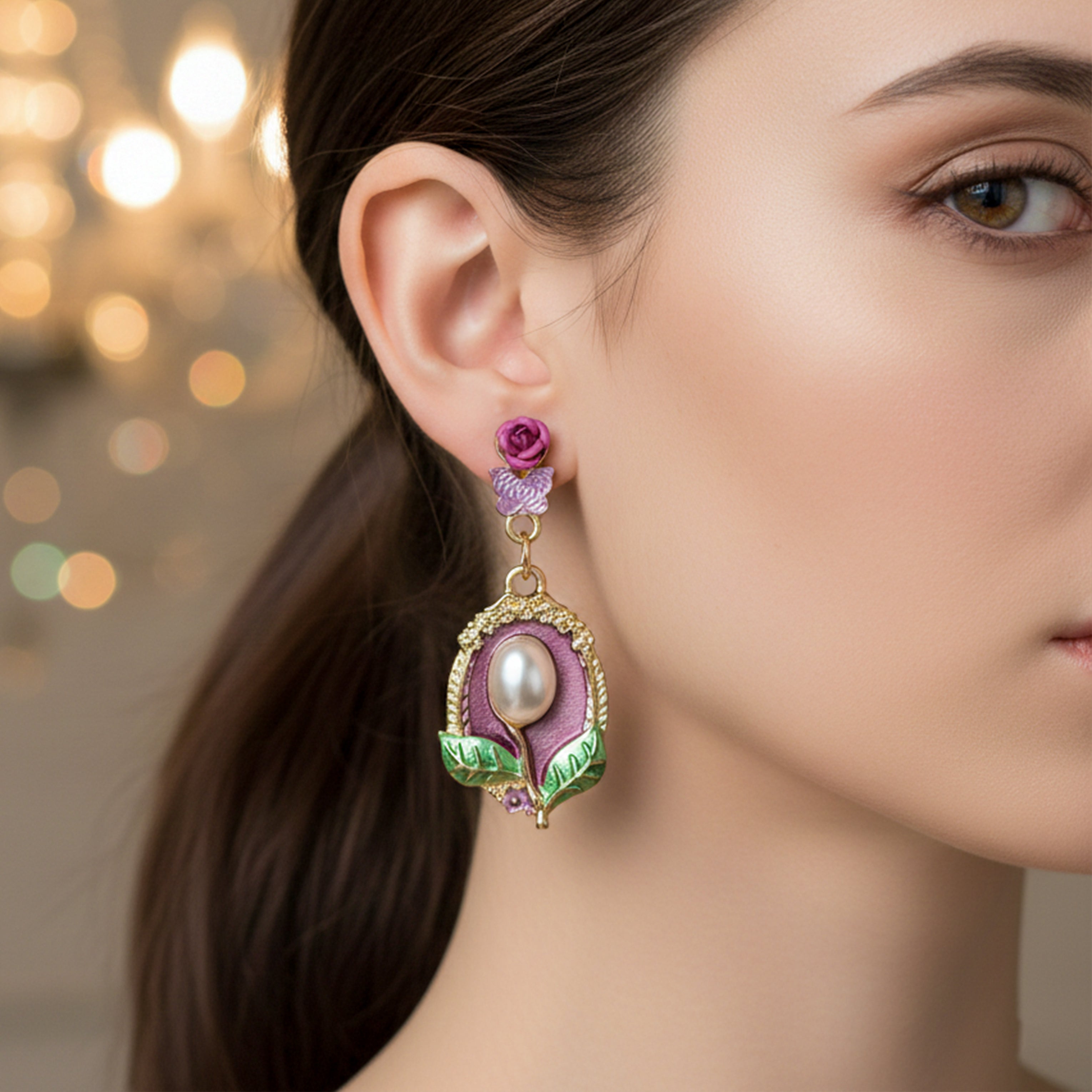 Vintage Rose Pearl Drop Earrings GWE -225